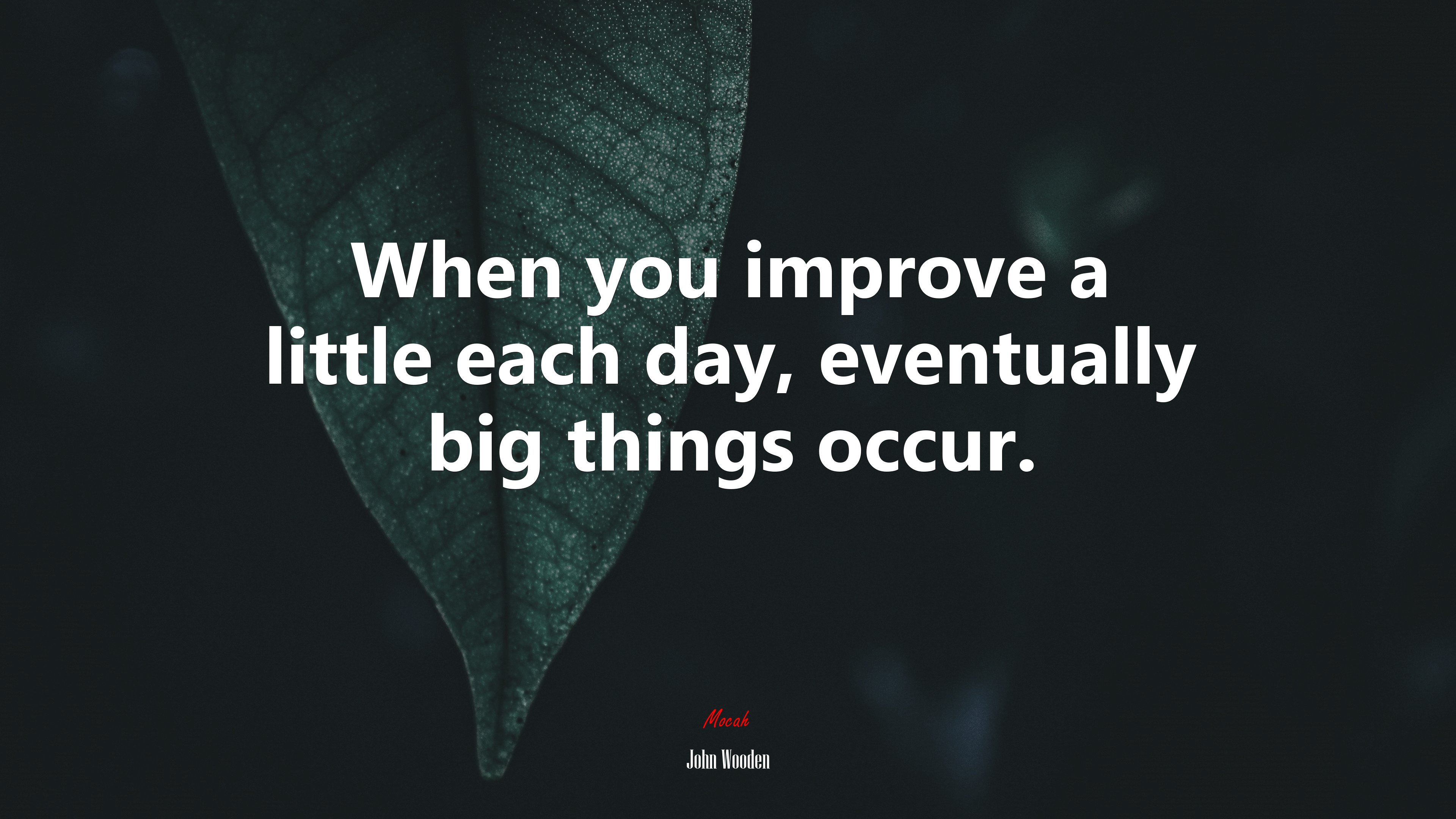 When you improve a little each day, eventually big things occur. | John Wooden quote HD Wallpaper