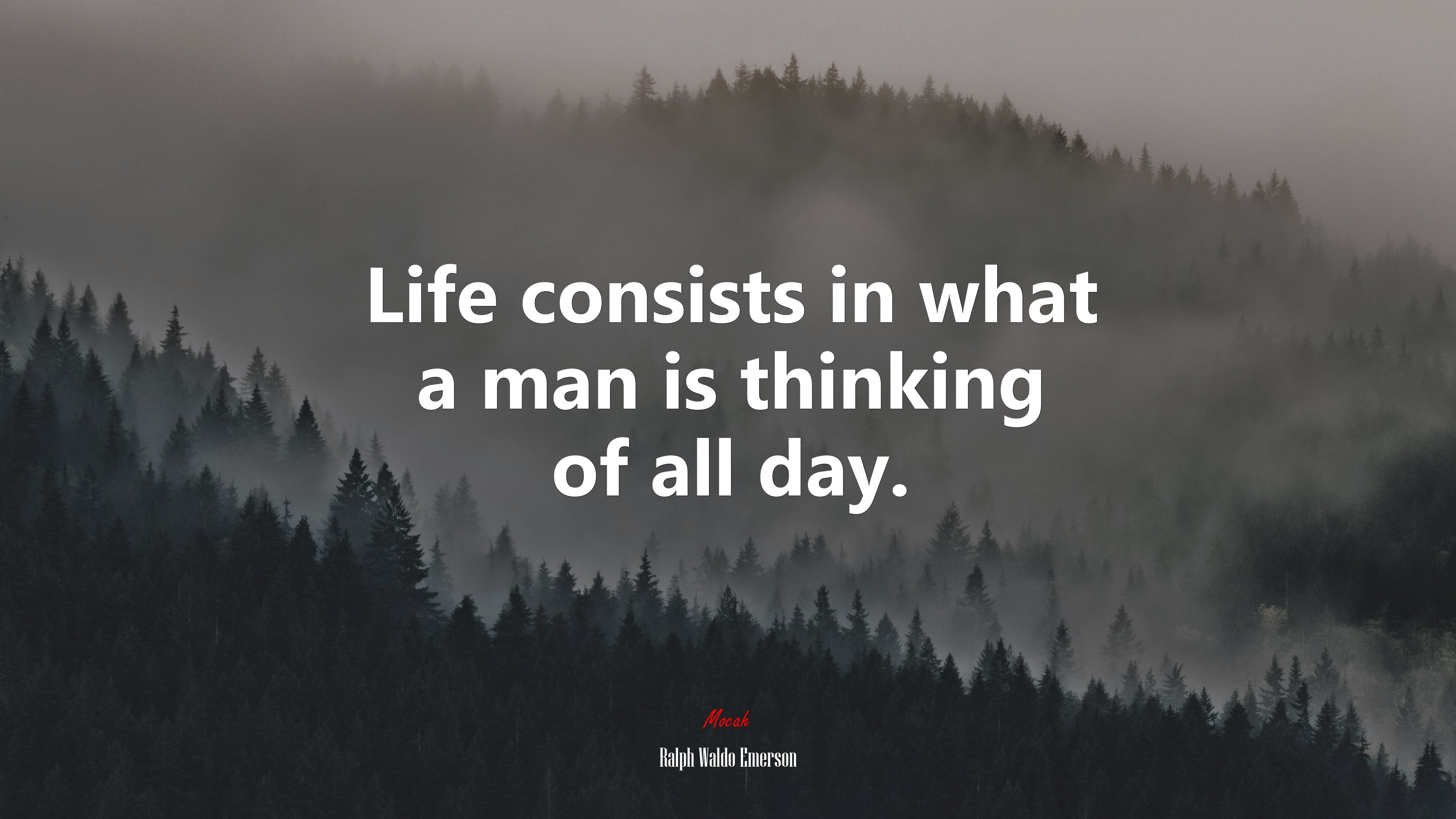 Life consists in what a man is thinking of all day. | Ralph Waldo Emerson quote HD Wallpaper