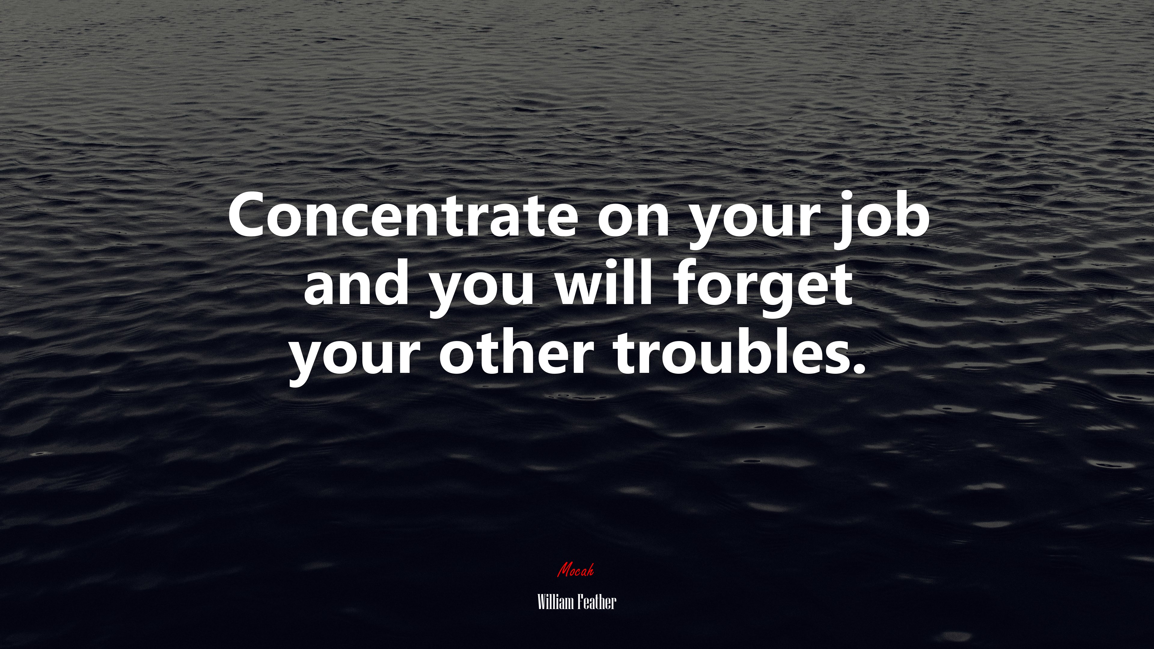 Concentrate on your job and you will forget your other troubles. | William Feather quote HD Wallpaper