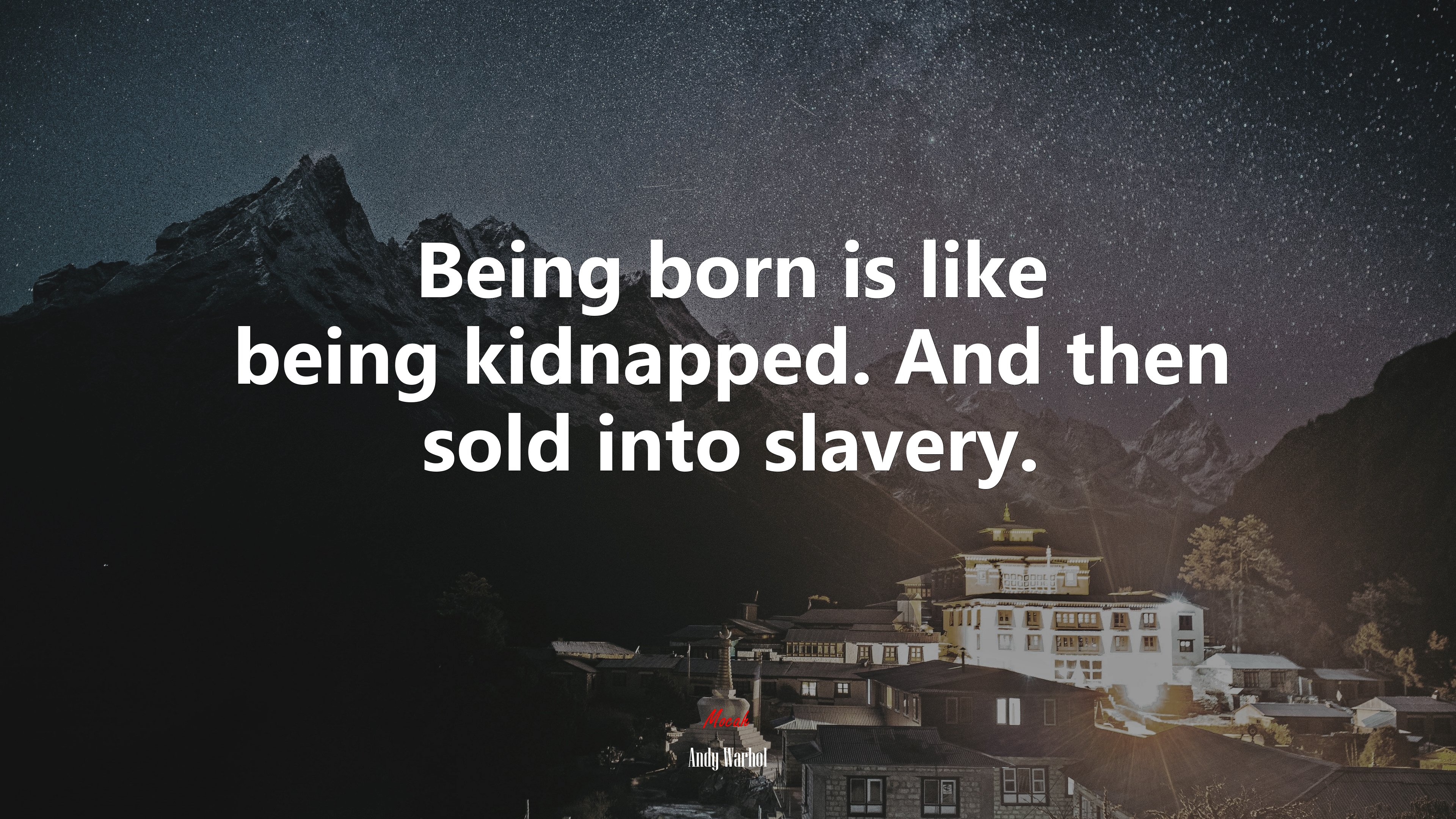 Being born is like being kidnapped. And then sold into slavery. | Andy Warhol quote HD Wallpaper