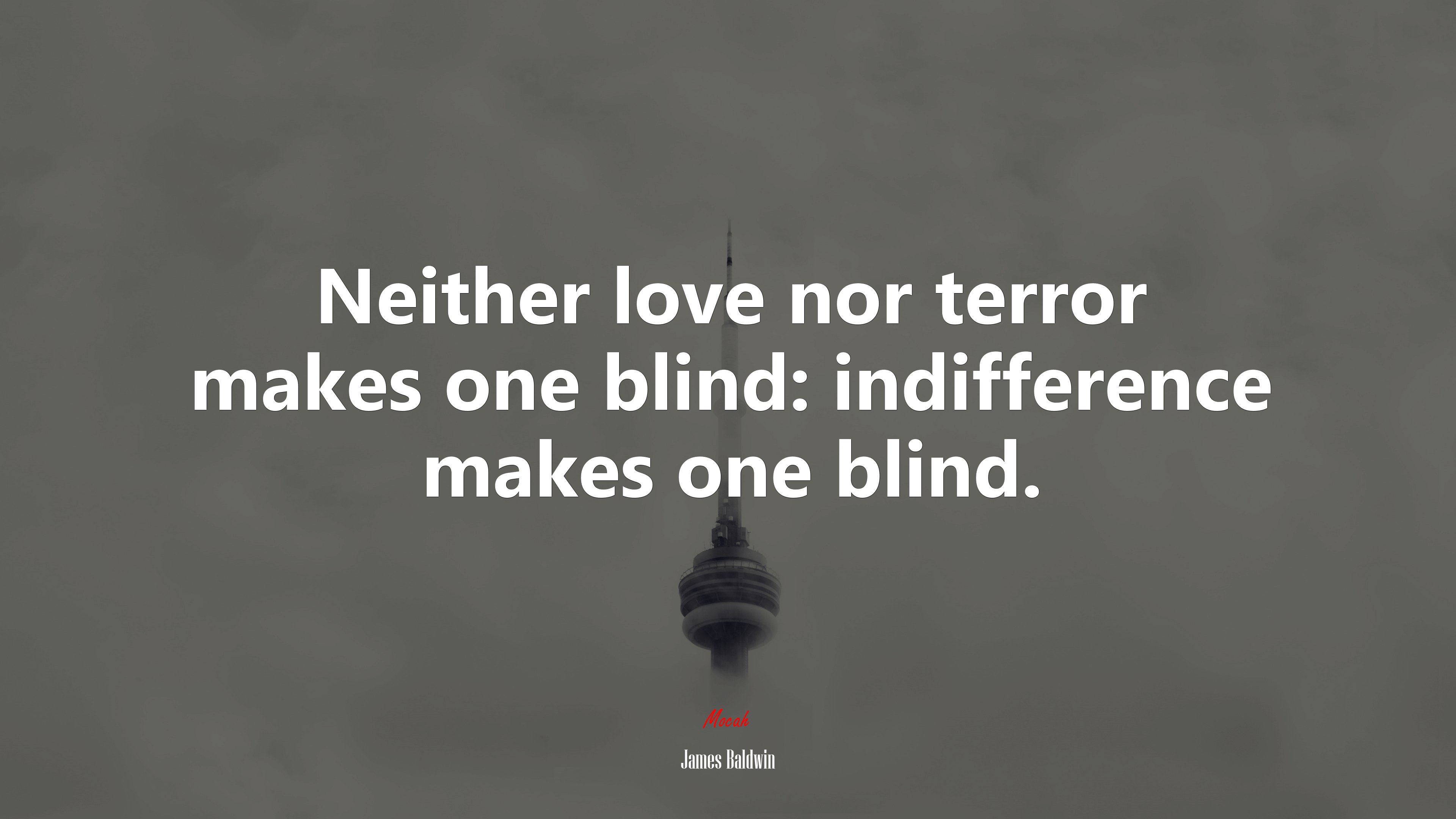 Neither love nor terror makes one blind: indifference makes one blind. | James Baldwin quote HD Wallpaper