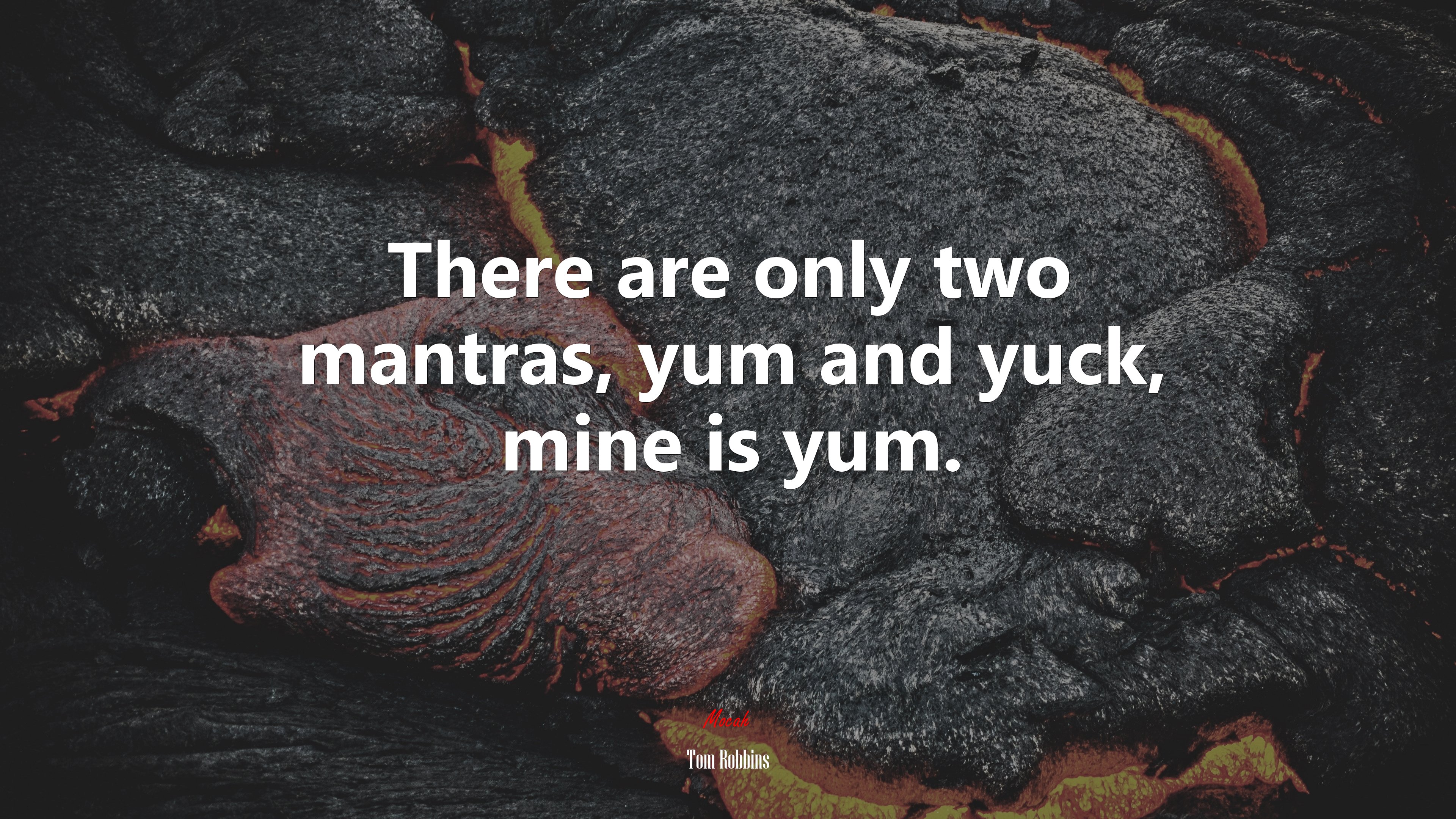 There are only two mantras, yum and yuck, mine is yum. | Tom Robbins quote HD Wallpaper