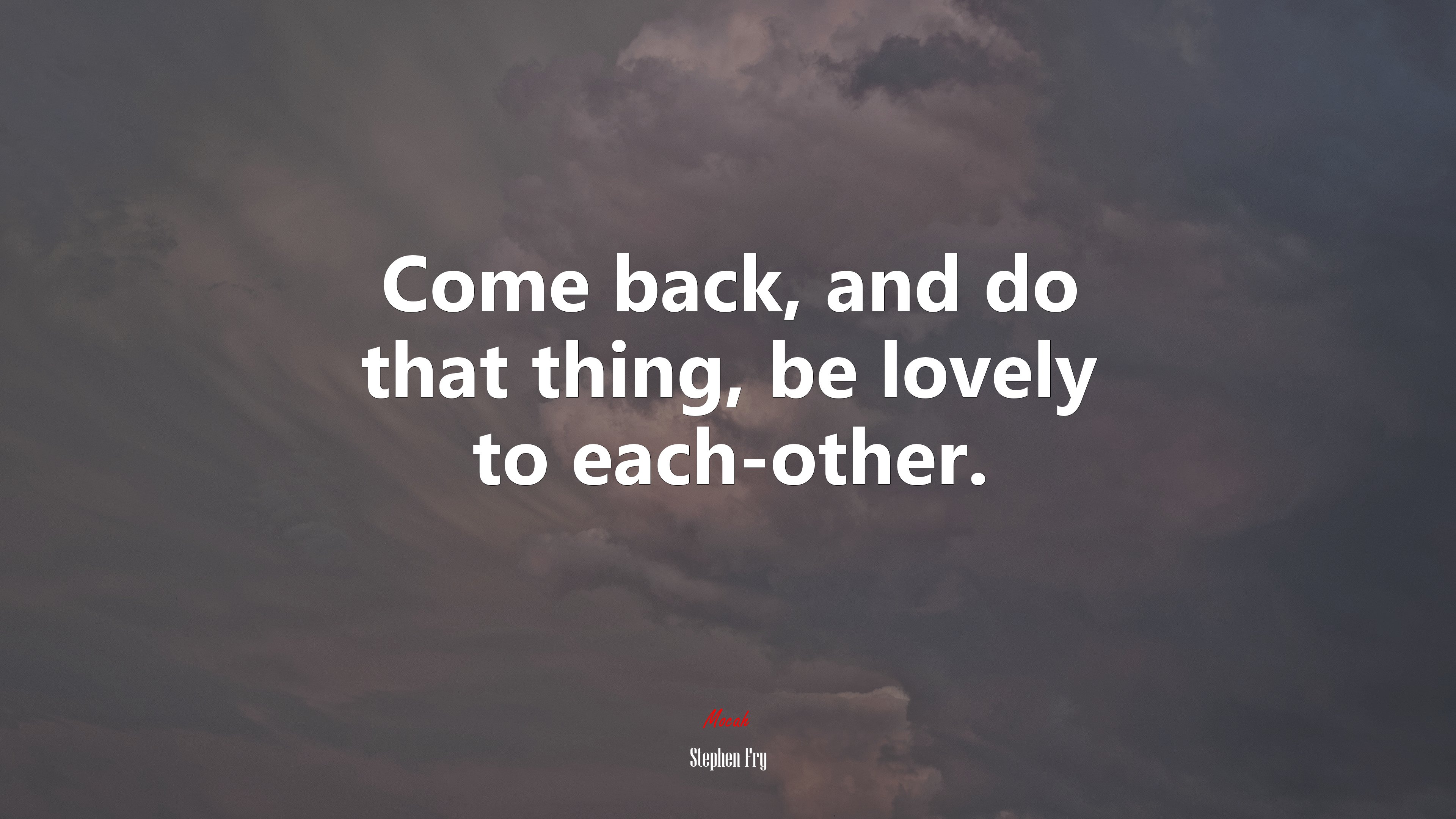 Come back, and do that thing, be lovely to each-other. | Stephen Fry quote HD Wallpaper