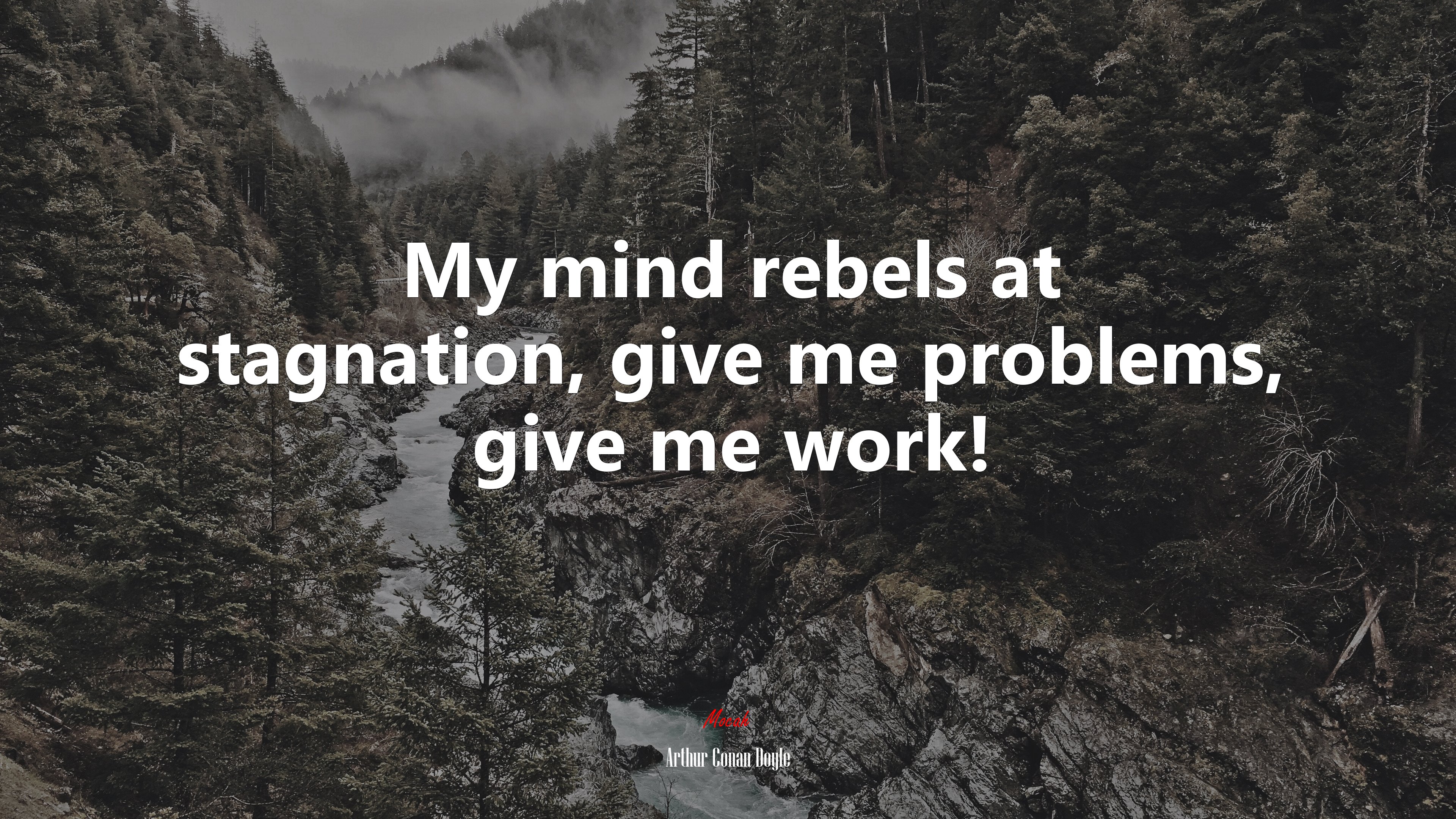 My mind rebels at stagnation, give me problems, give me work! | Arthur Conan Doyle quote HD Wallpaper