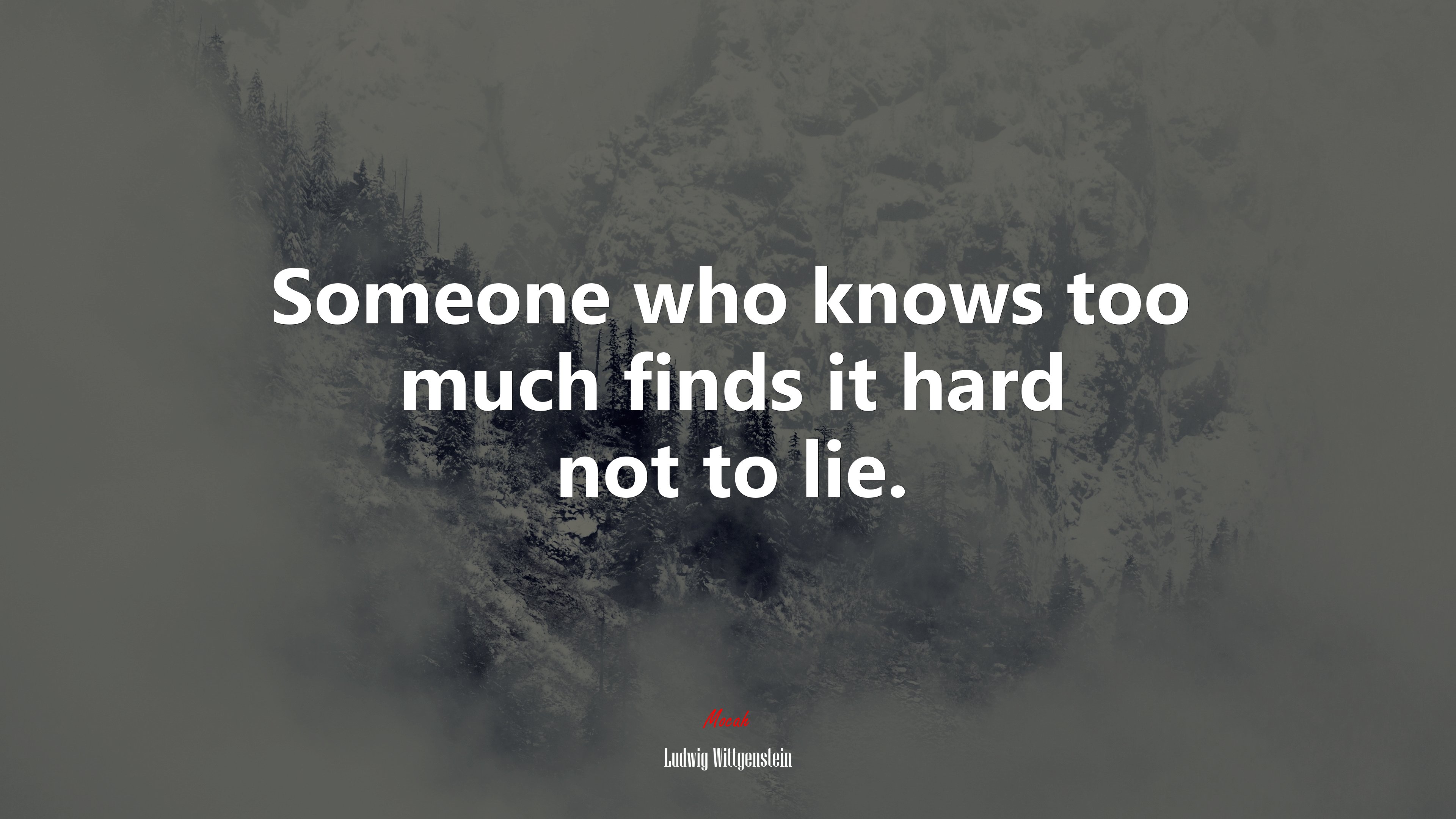 Someone who knows too much finds it hard not to lie. | Ludwig Wittgenstein quote HD Wallpaper