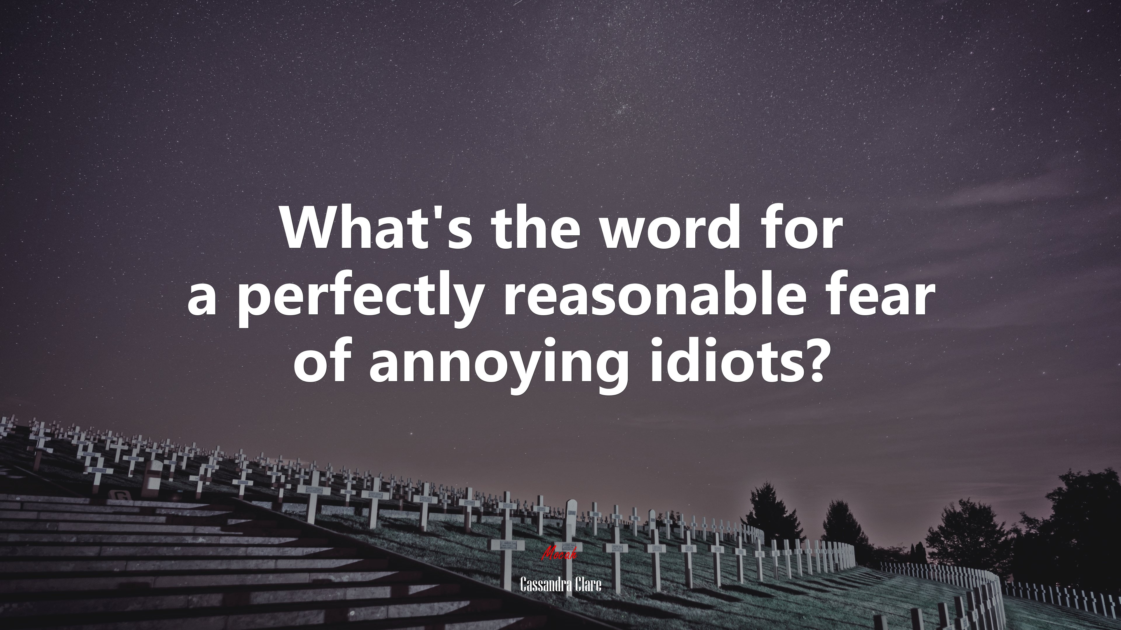 What’s the word for a perfectly reasonable fear of annoying idiots? | Cassandra Clare quote HD Wallpaper
