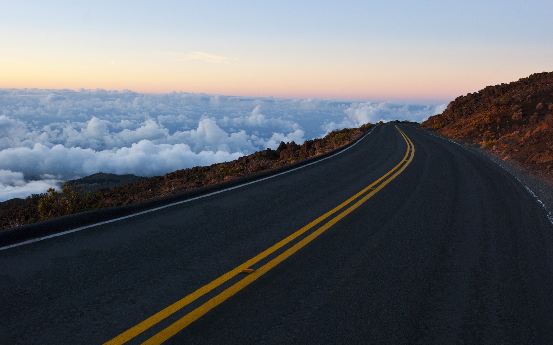 Road above clouds at sunrise HD Wallpaper