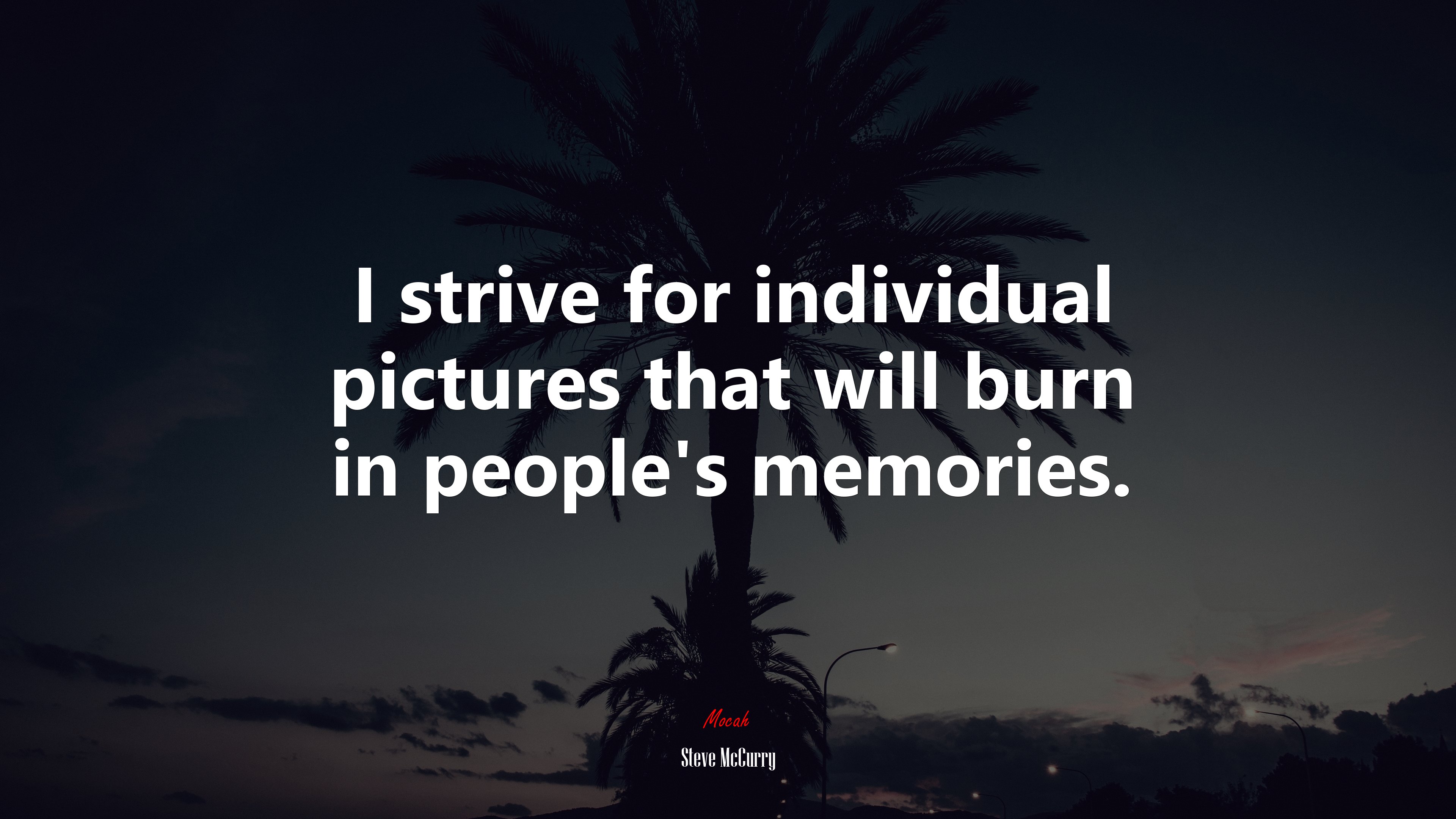I strive for individual pictures that will burn in people’s memories. | Steve McCurry quote HD Wallpaper