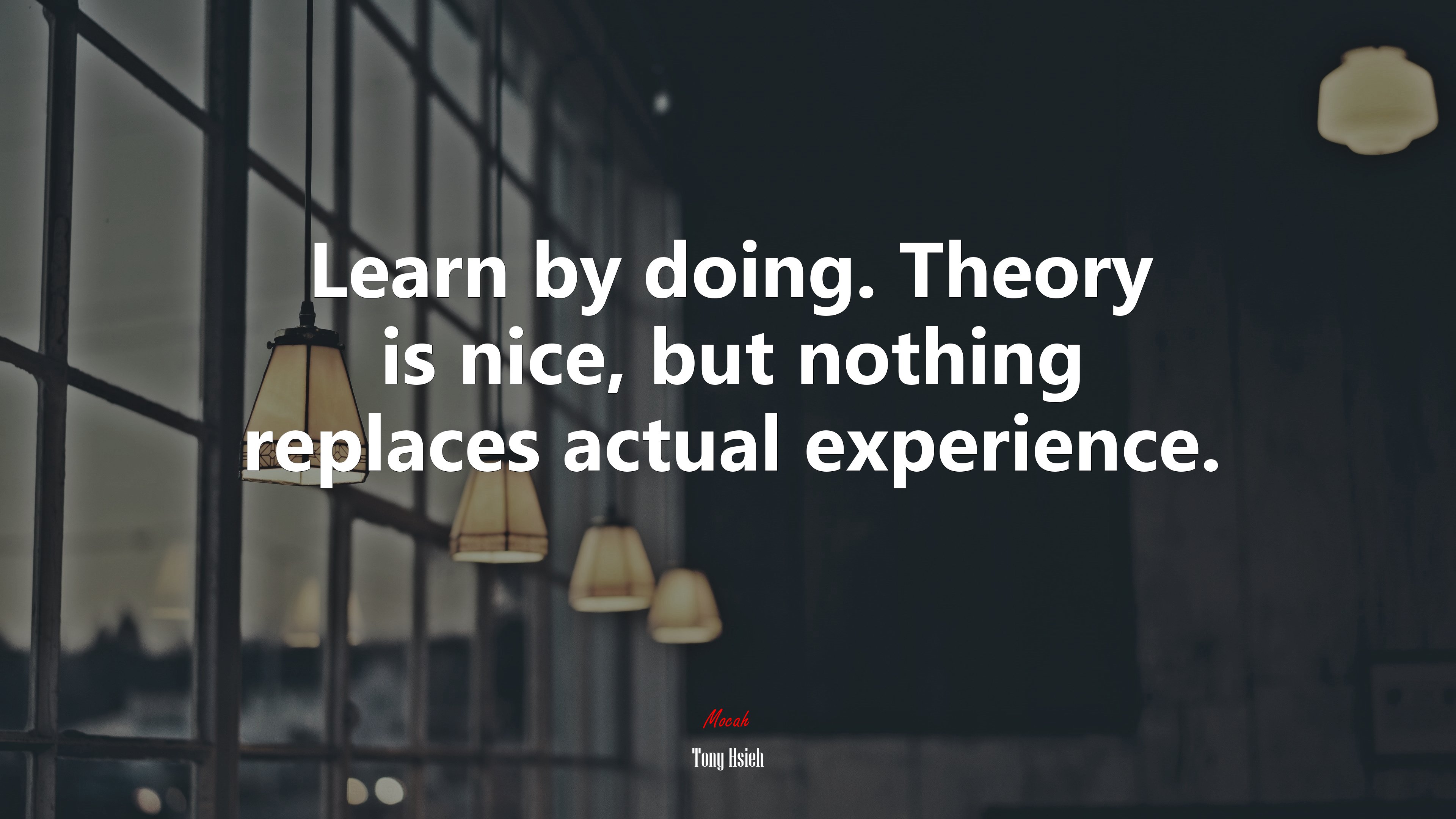 Learn by doing. Theory is nice, but nothing replaces actual experience. | Tony Hsieh quote HD Wallpaper