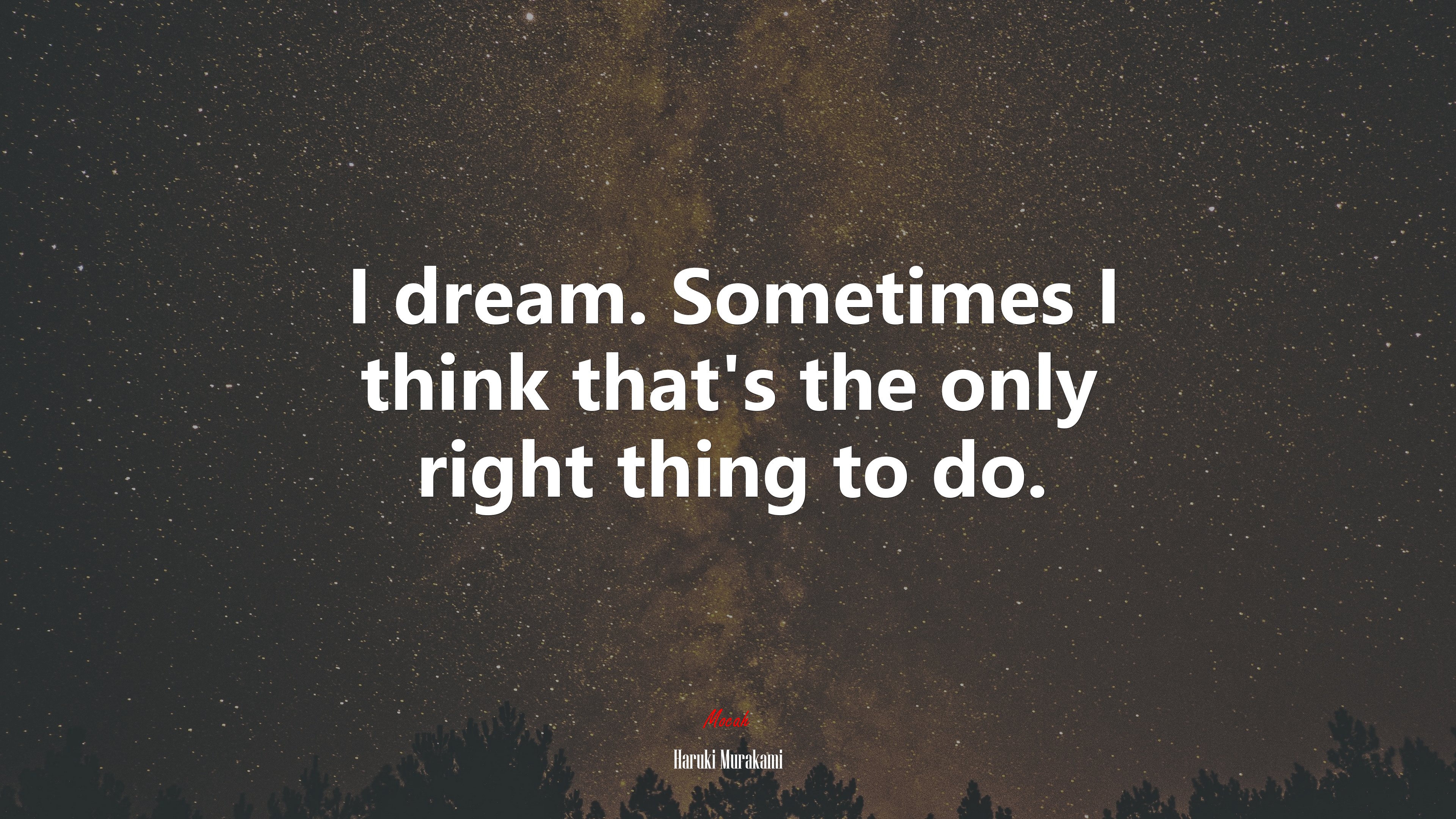 I dream. Sometimes I think that’s the only right thing to do. | Haruki Murakami quote HD Wallpaper