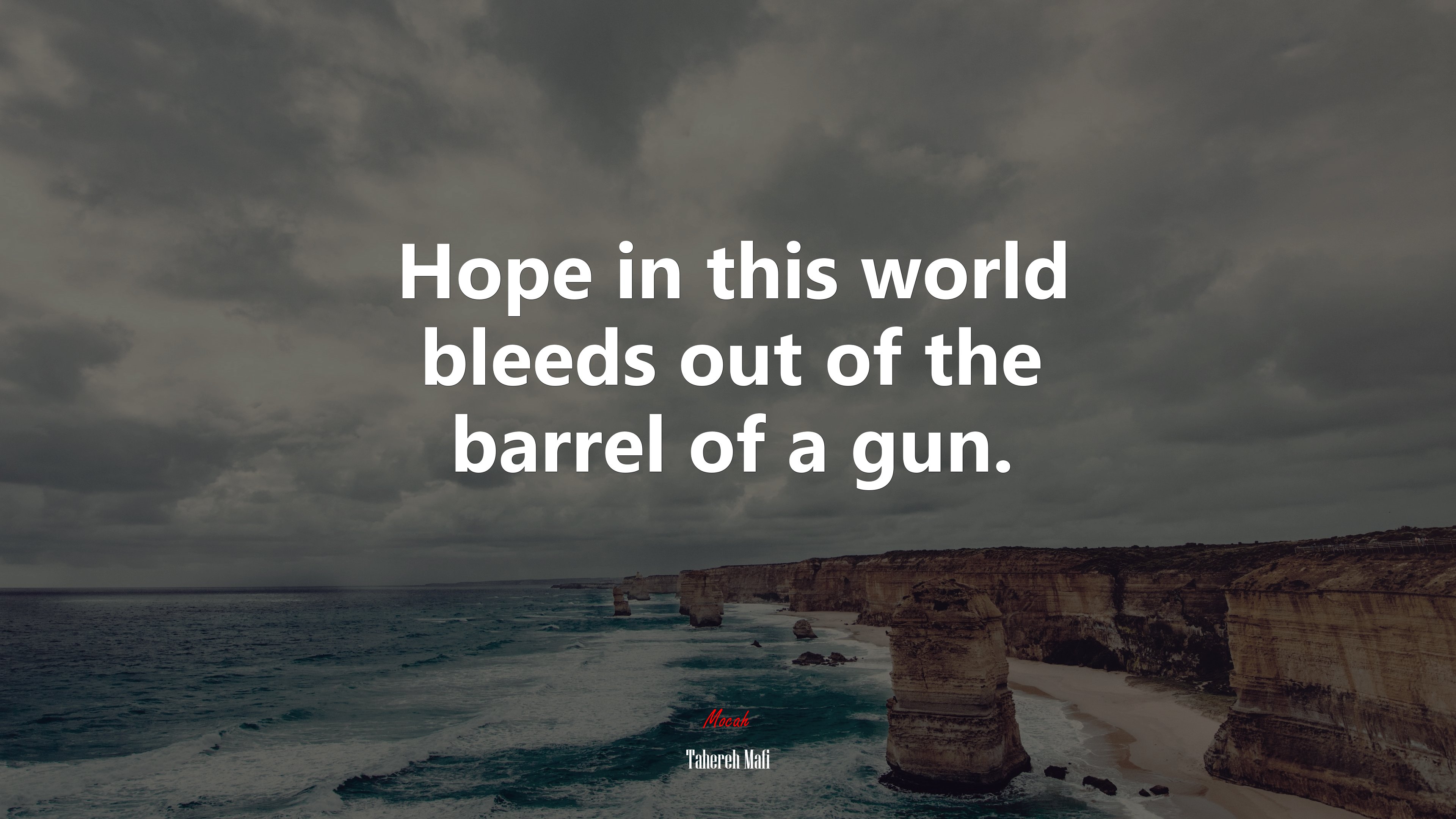 Hope in this world bleeds out of the barrel of a gun. | Tahereh Mafi quote HD Wallpaper