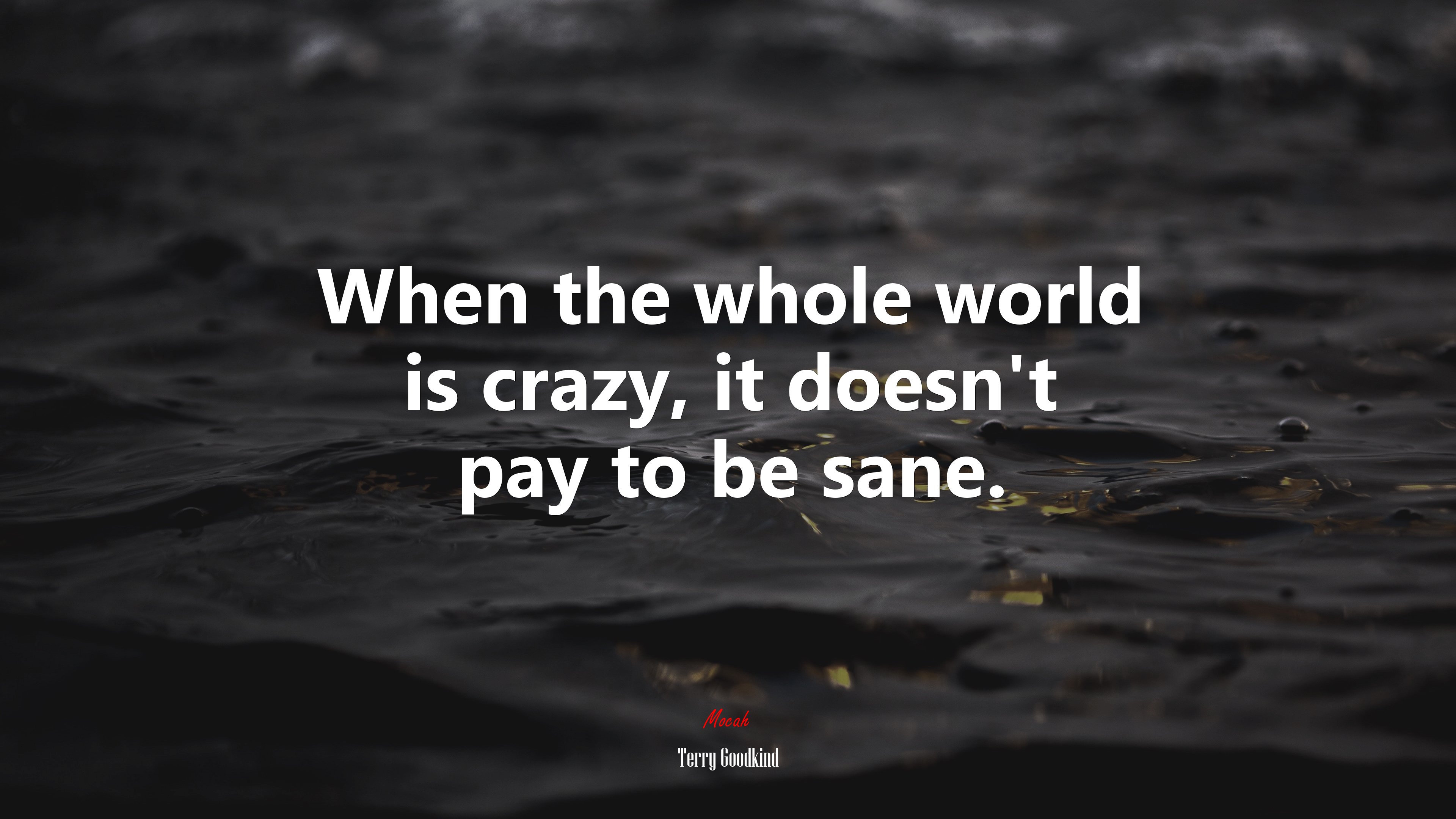 When the whole world is crazy, it doesn’t pay to be sane. | Terry Goodkind quote HD Wallpaper