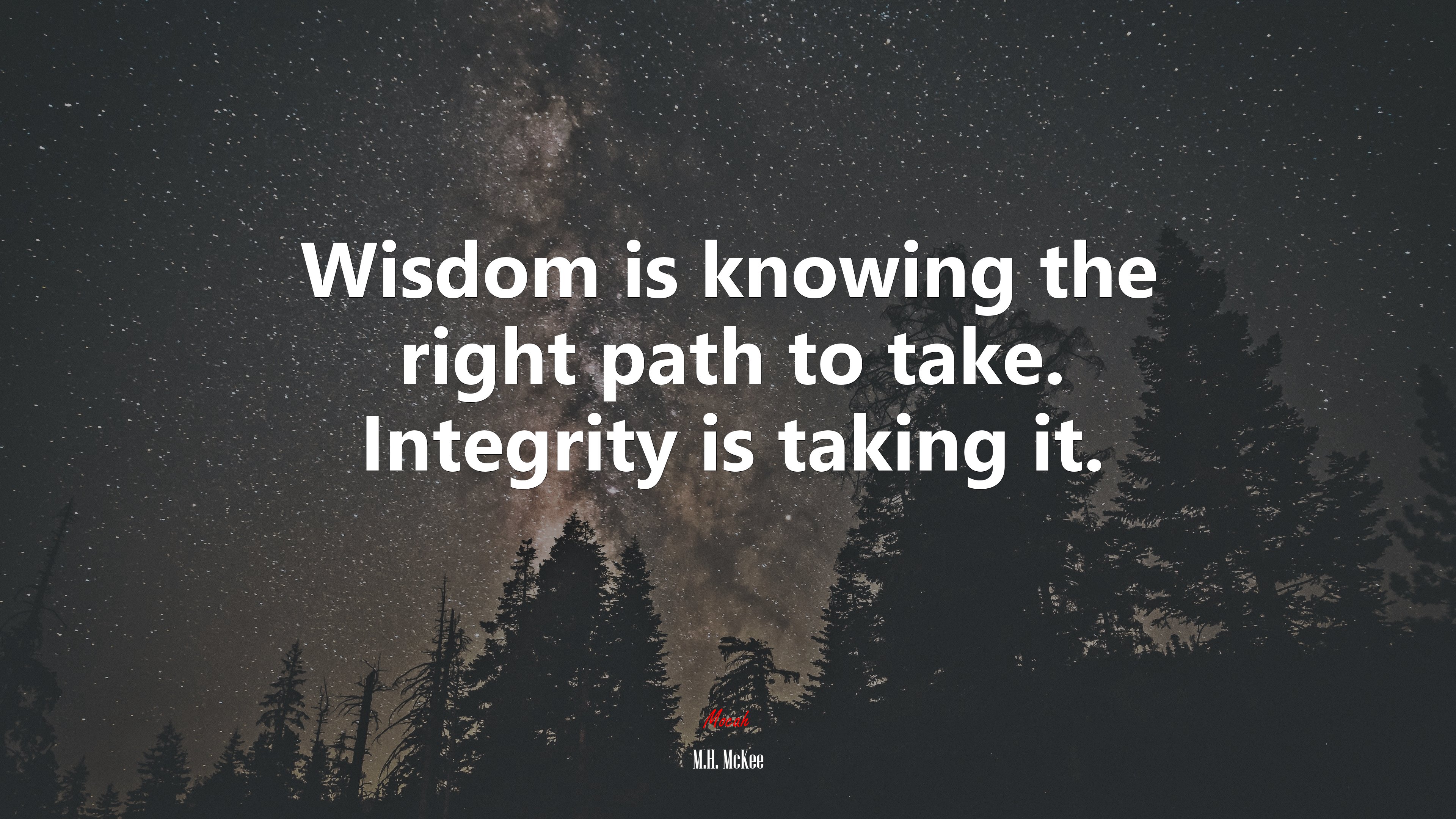 Wisdom is knowing the right path to take. Integrity is taking it. | M.H. McKee quote HD Wallpaper