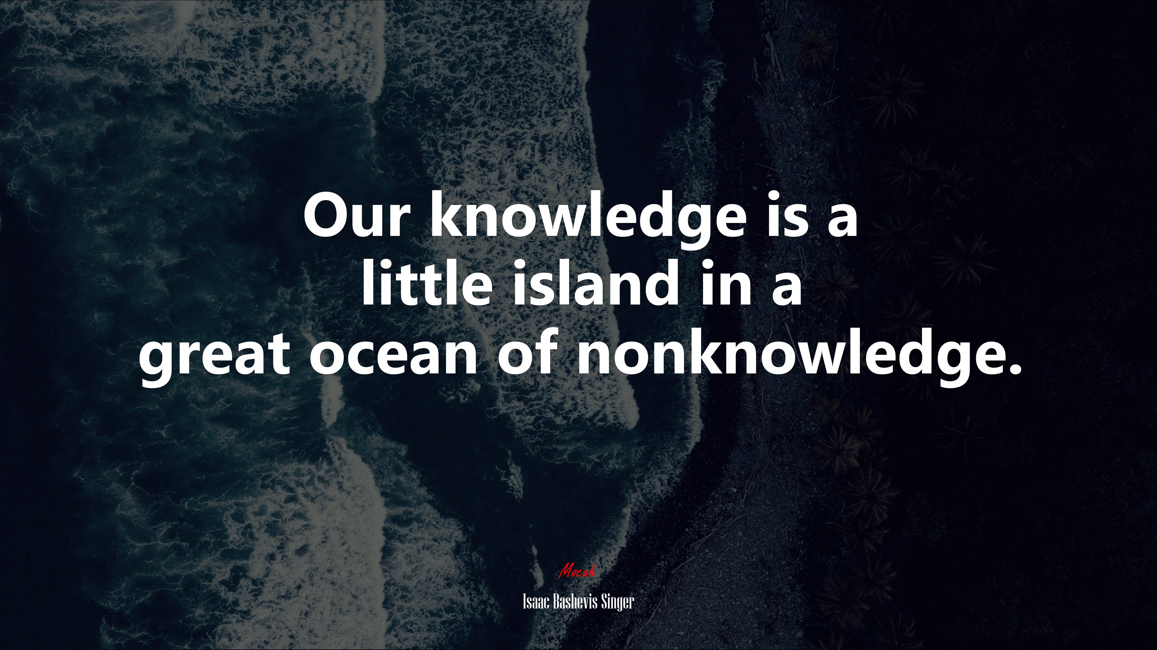 Our knowledge is a little island in a great ocean of nonknowledge. | Isaac Bashevis Singer quote HD Wallpaper