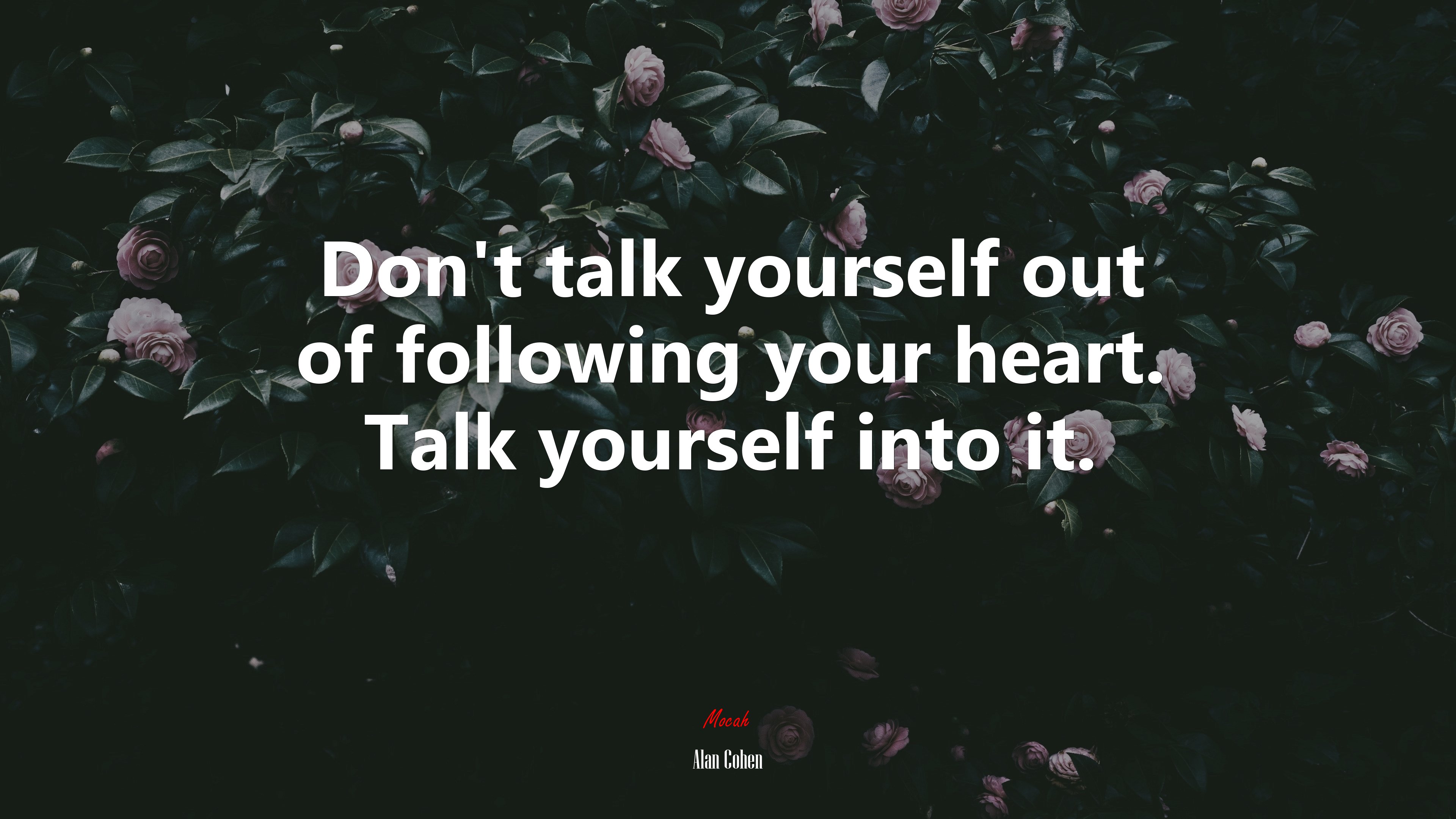 Don’t talk yourself out of following your heart. Talk yourself into it. | Alan Cohen quote HD Wallpaper