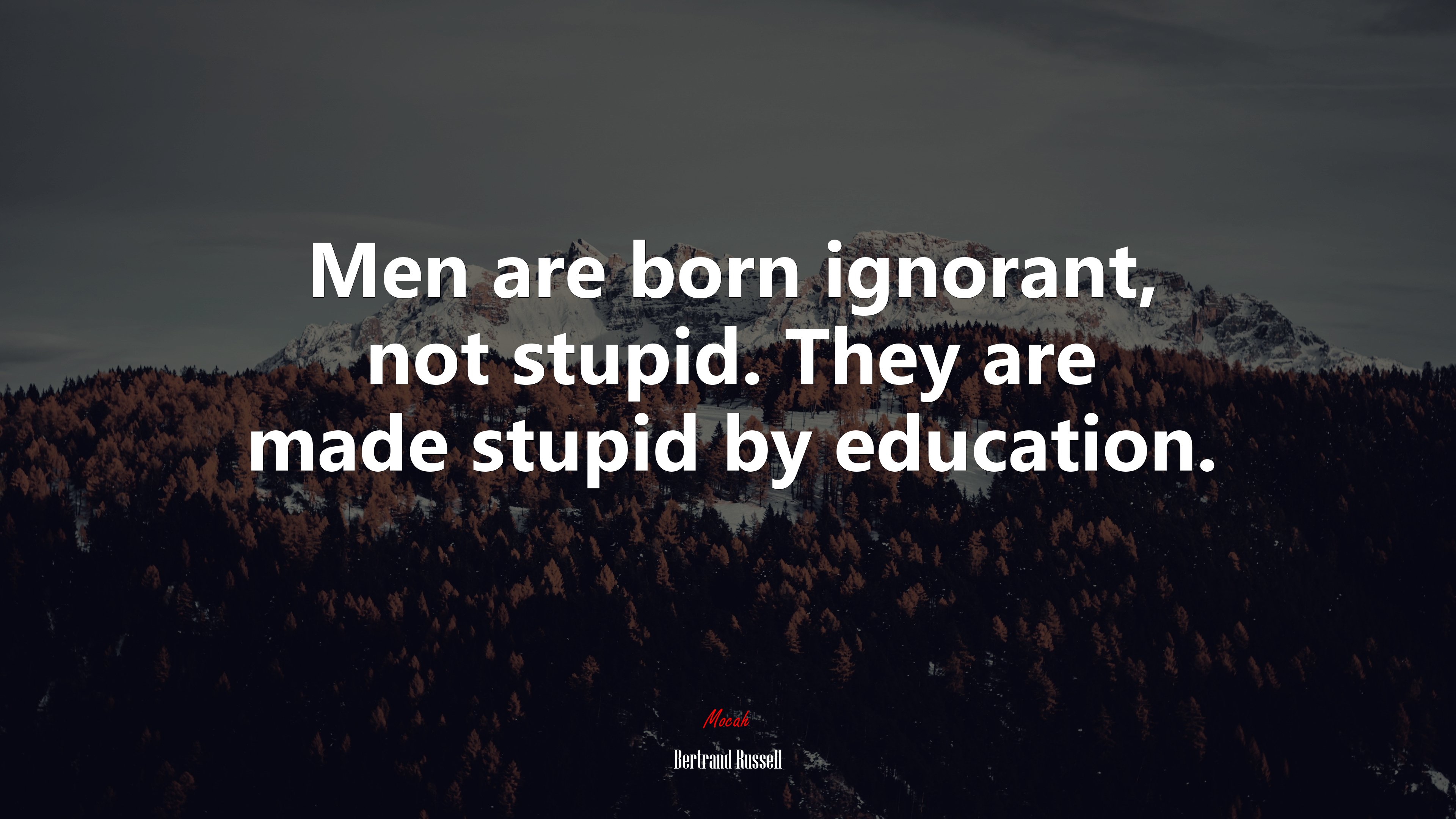Men are born ignorant, not stupid. They are made stupid by education. | Bertrand Russell quote HD Wallpaper