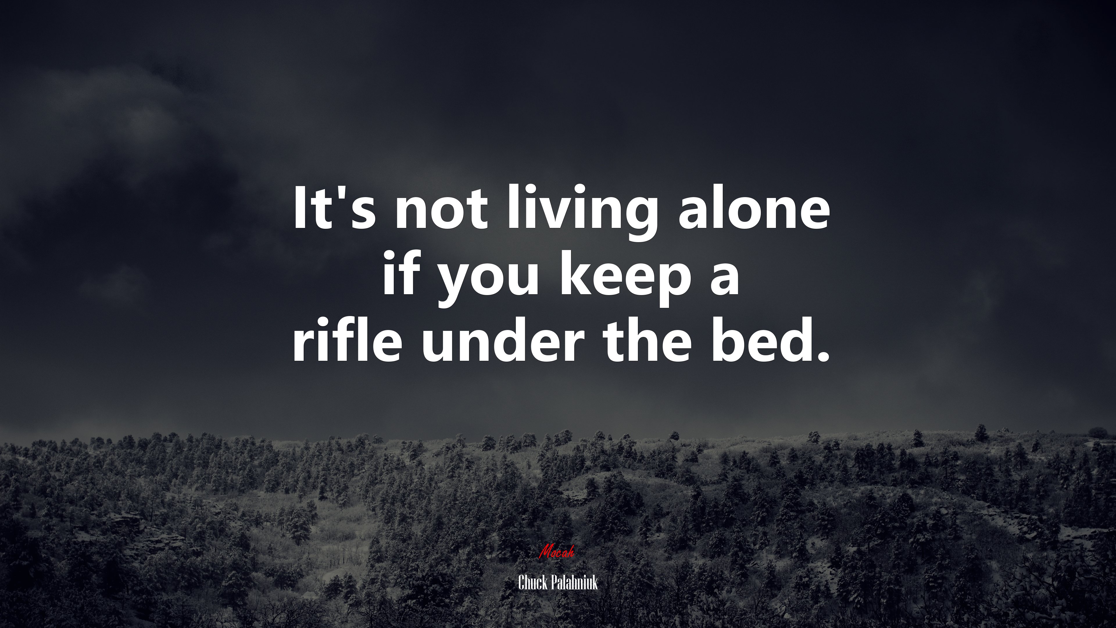 It’s not living alone if you keep a rifle under the bed. | Chuck Palahniuk quote HD Wallpaper