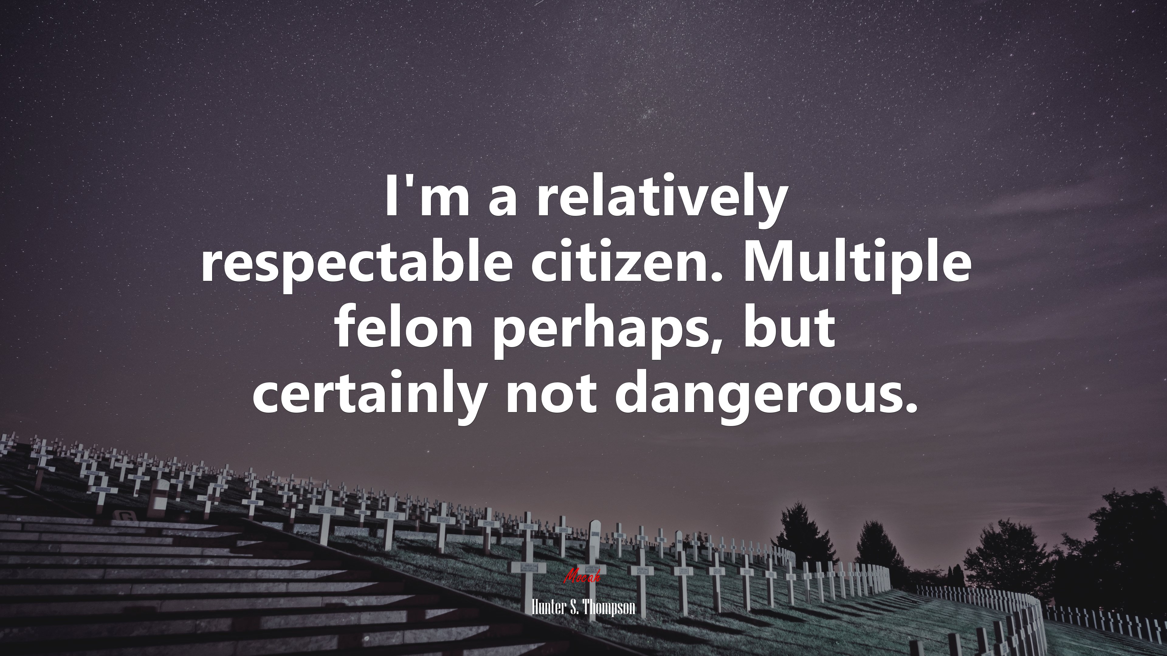 I’m a relatively respectable citizen. Multiple felon perhaps, but certainly not dangerous. | Hunter S. Thompson quote HD Wallpaper