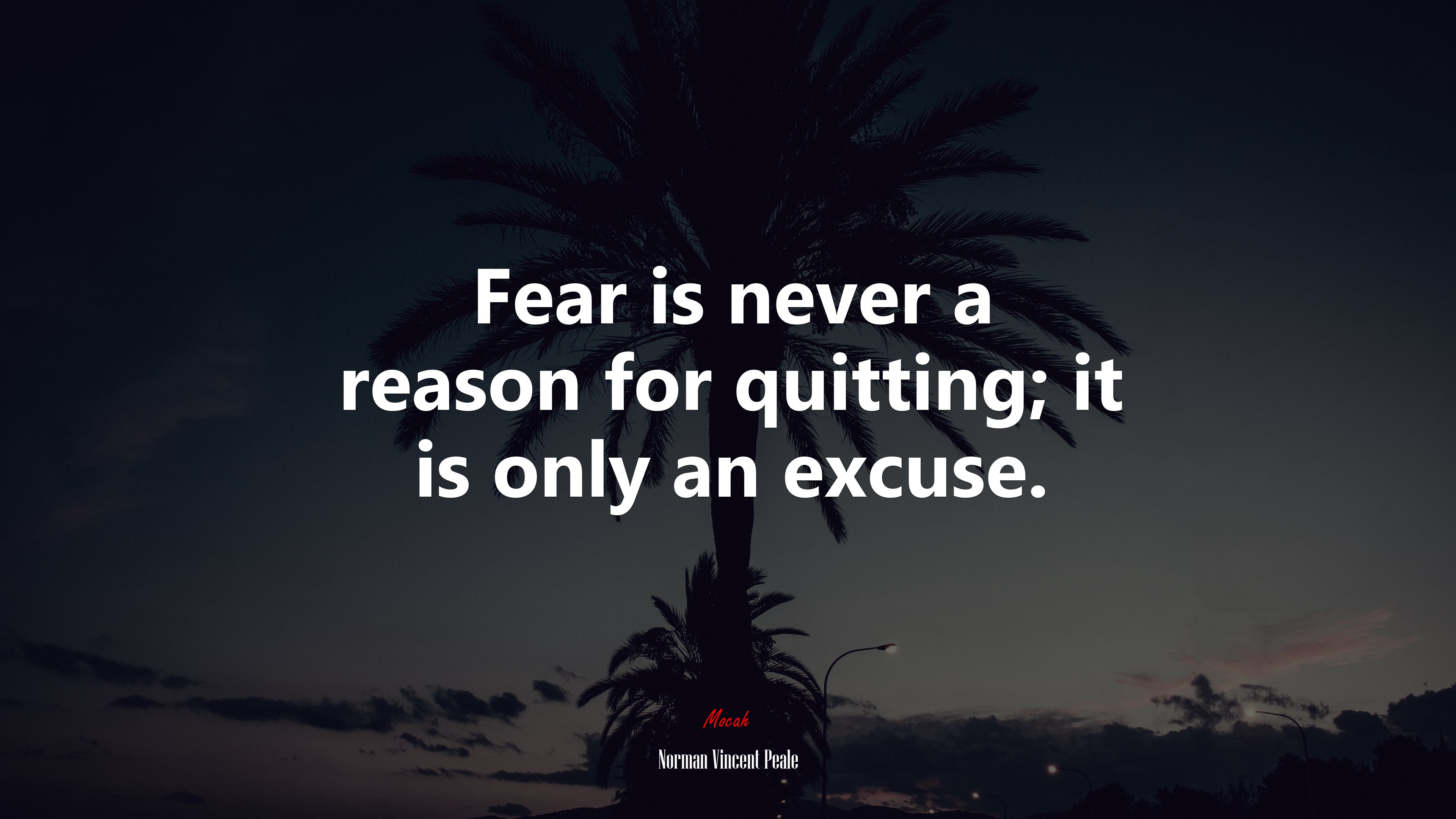 Fear is never a reason for quitting; it is only an excuse. | Norman Vincent Peale quote HD Wallpaper