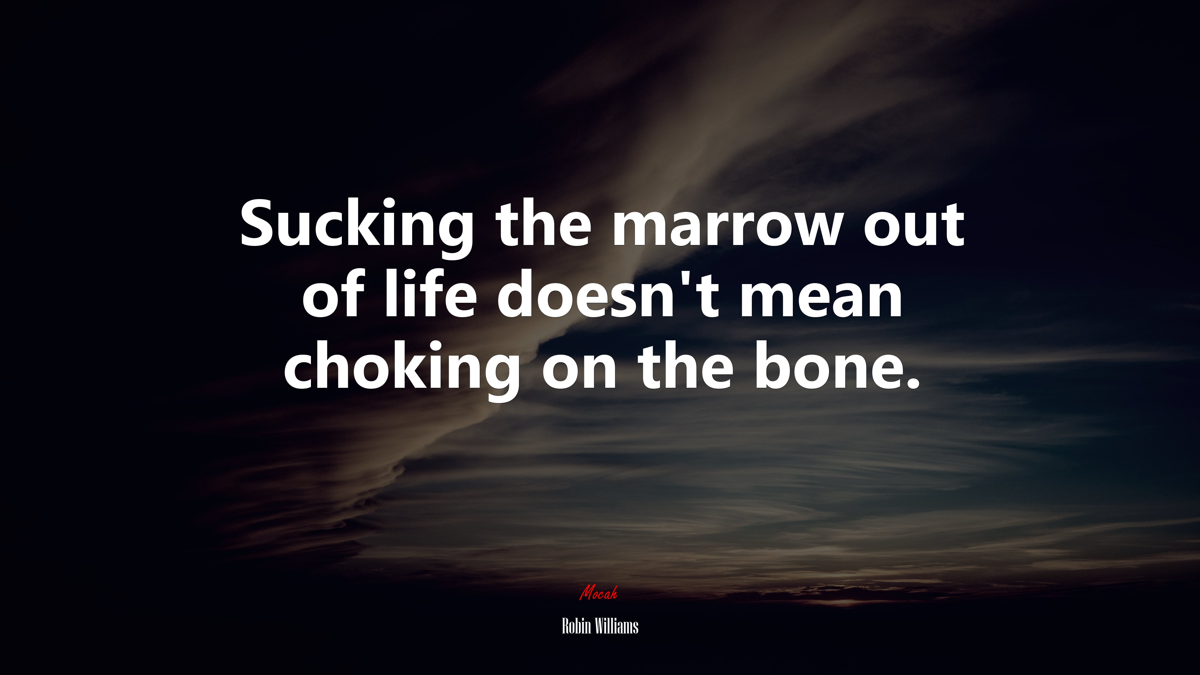 Sucking the marrow out of life doesn’t mean choking on the bone. | Robin Williams quote HD Wallpaper