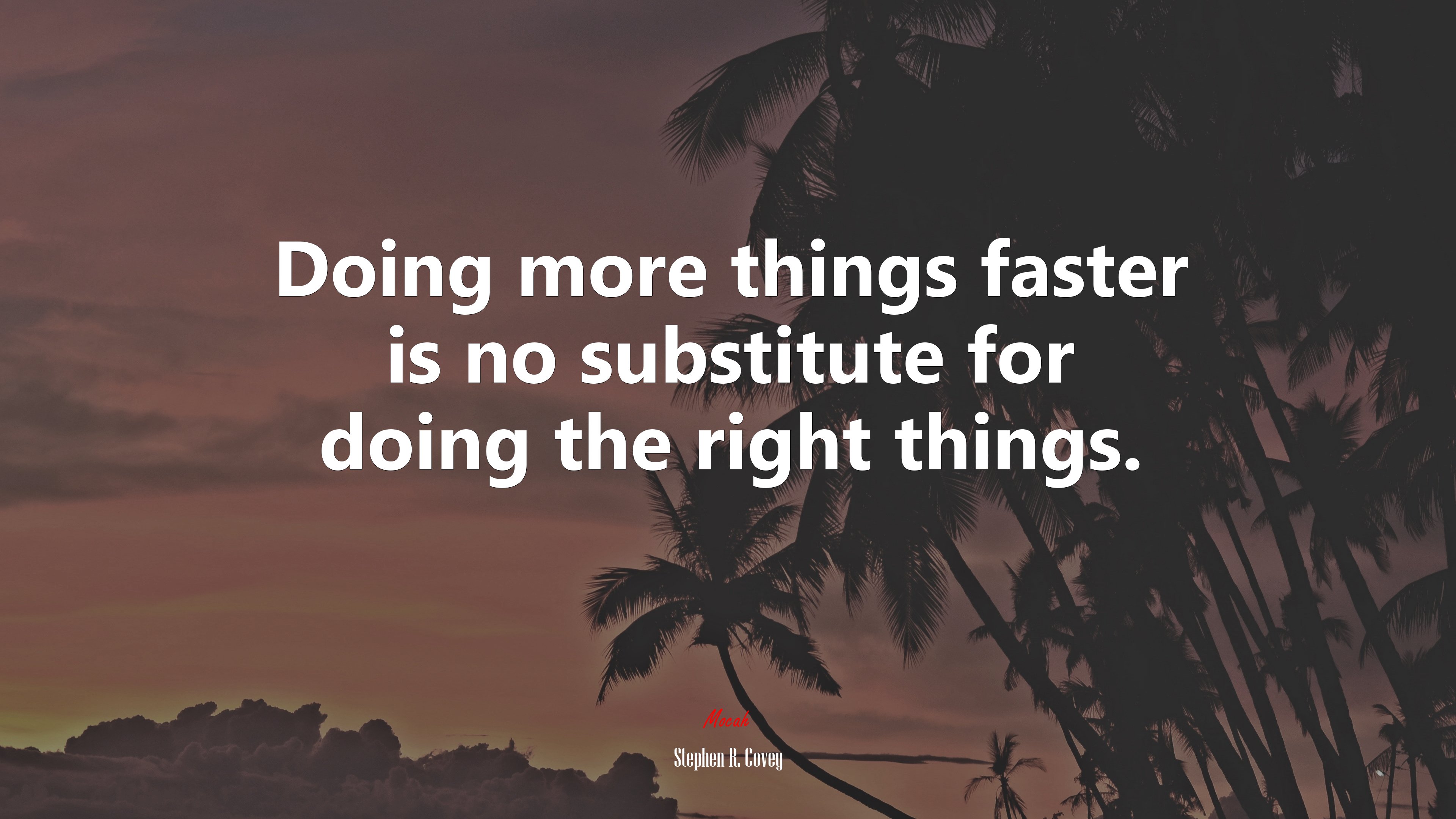 Doing more things faster is no substitute for doing the right things. | Stephen R. Covey quote HD Wallpaper
