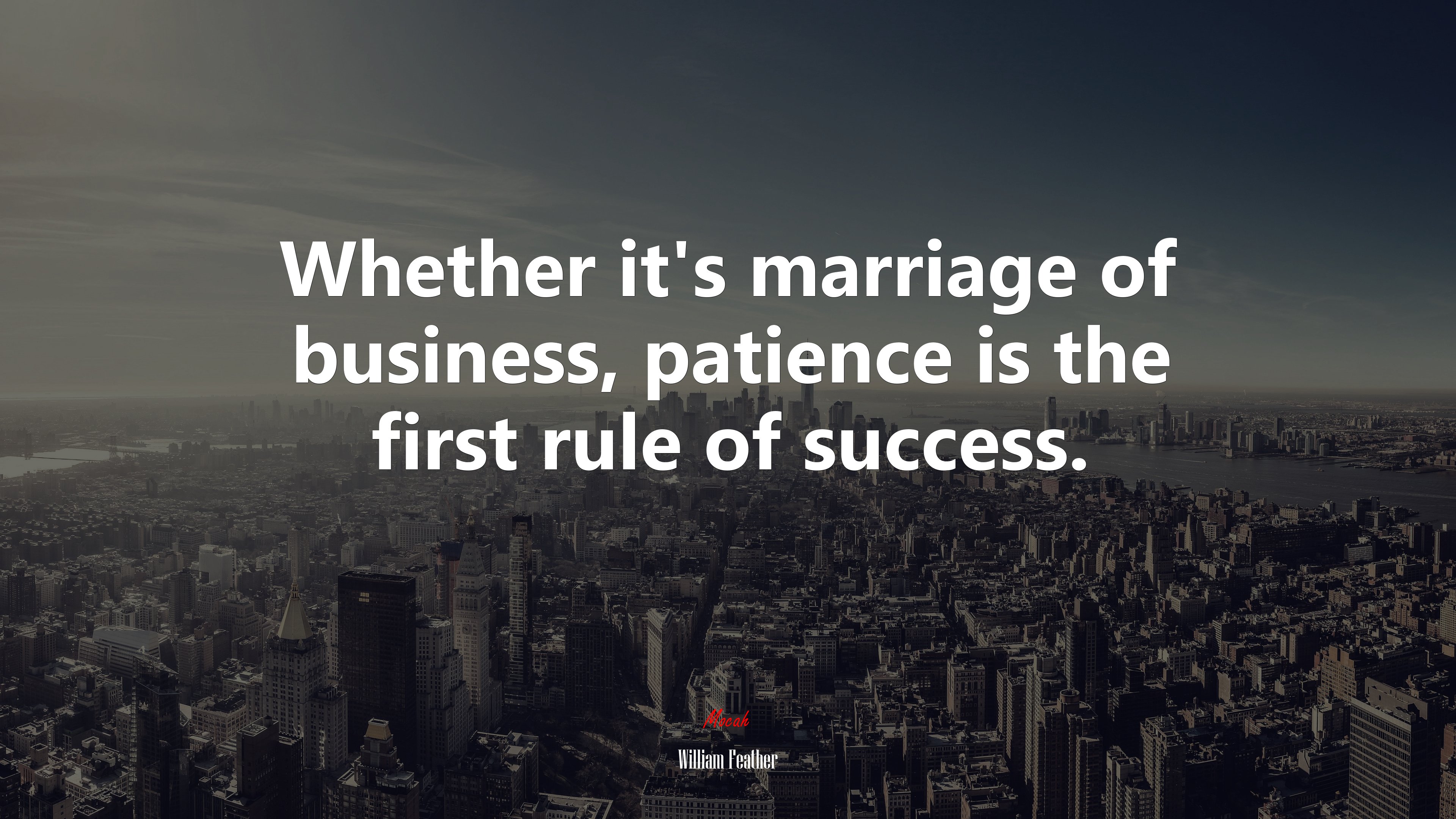 Whether it’s marriage of business, patience is the first rule of success. | William Feather quote HD Wallpaper