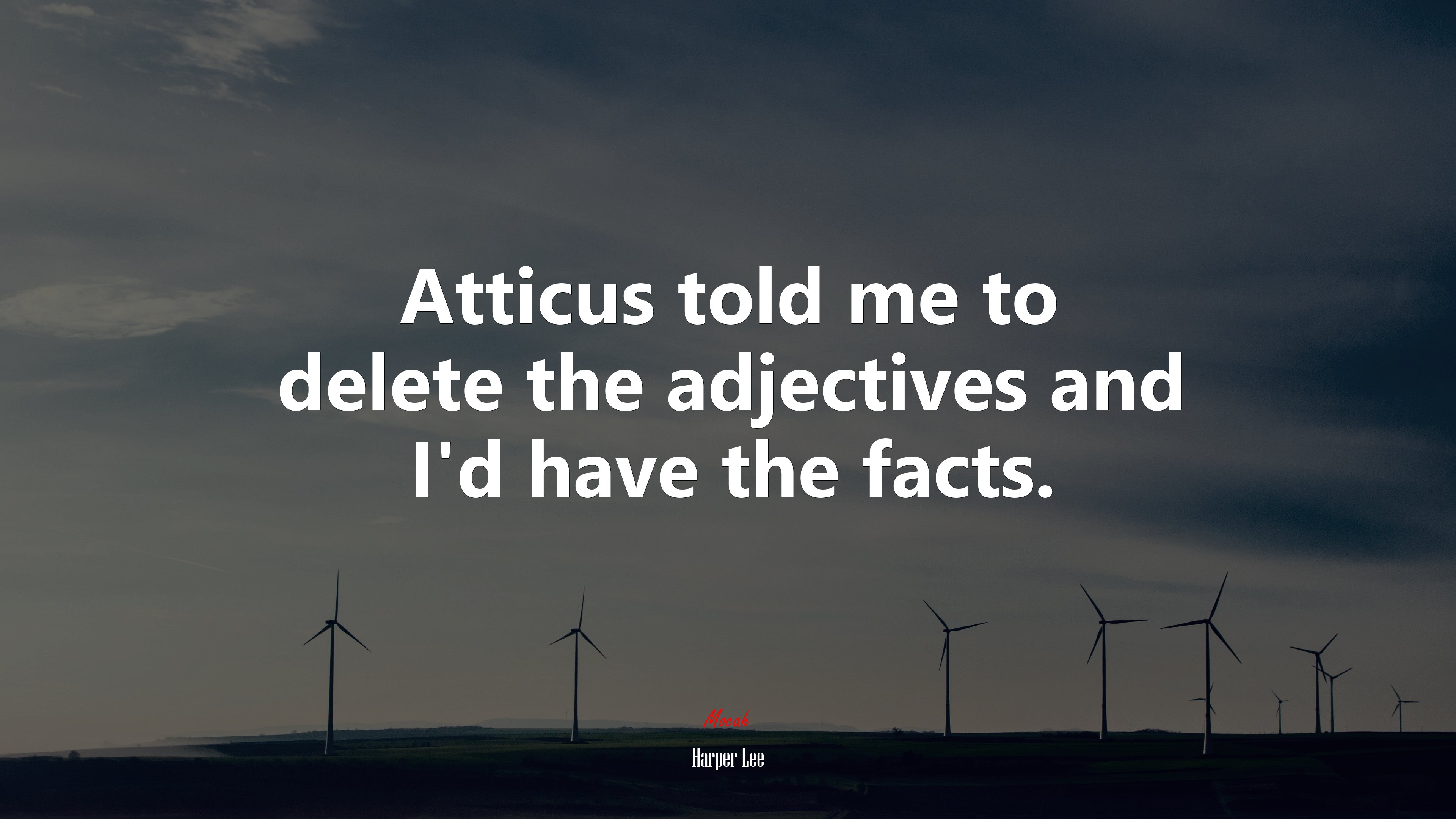 Atticus told me to delete the adjectives and I’d have the facts. | Harper Lee quote HD Wallpaper