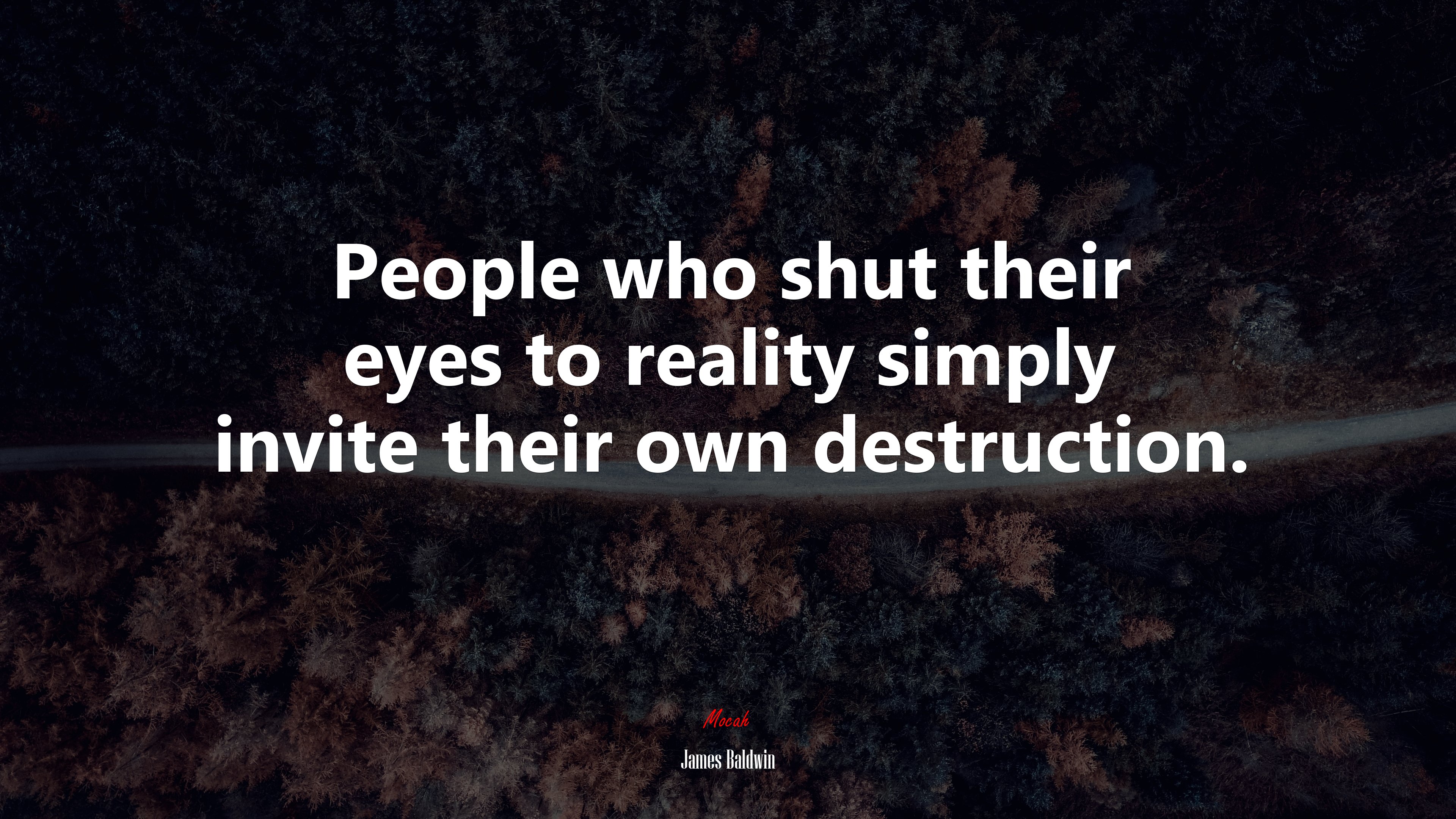 People who shut their eyes to reality simply invite their own destruction. | James Baldwin quote HD Wallpaper
