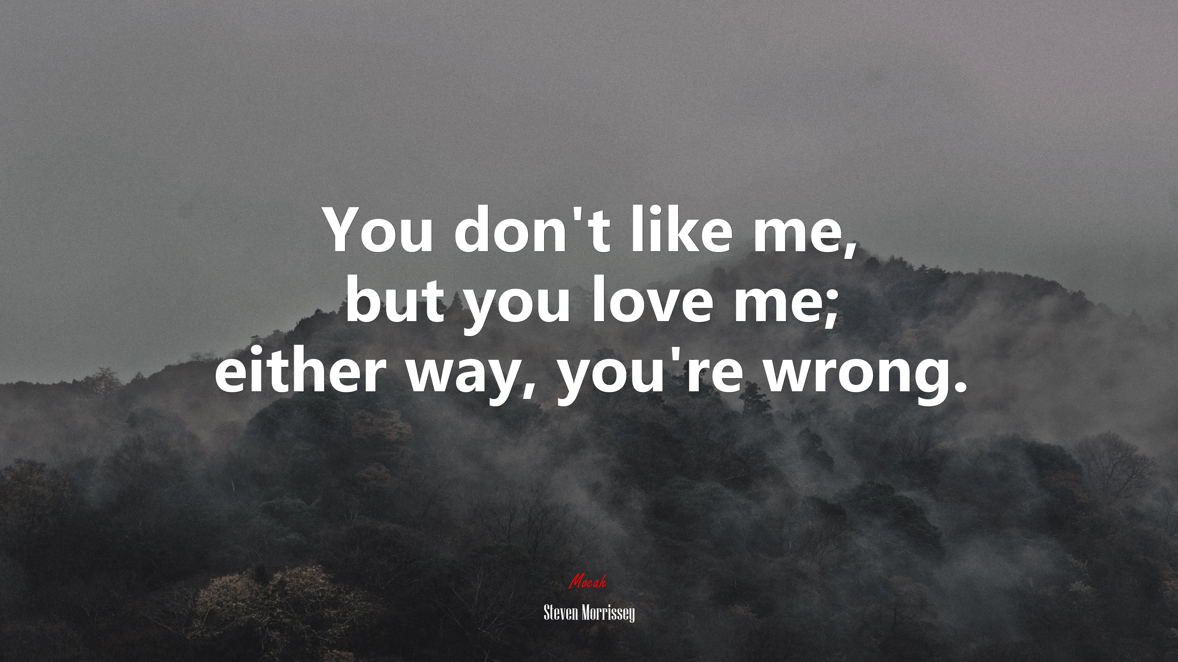 You don’t like me, but you love me; either way, you’re wrong. | Steven Morrissey quote HD Wallpaper