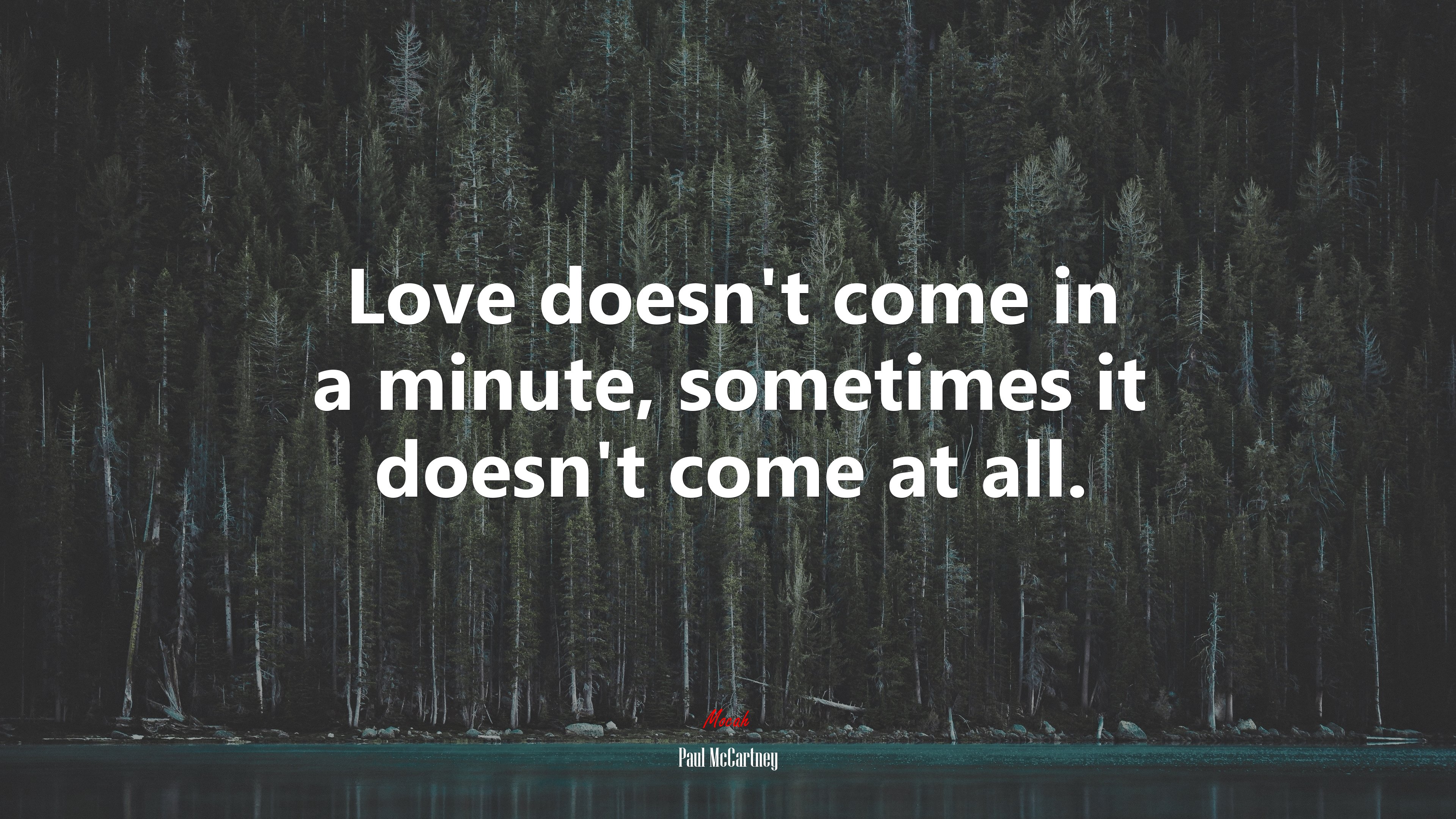 Love doesn’t come in a minute, sometimes it doesn’t come at all. | Paul McCartney quote HD Wallpaper