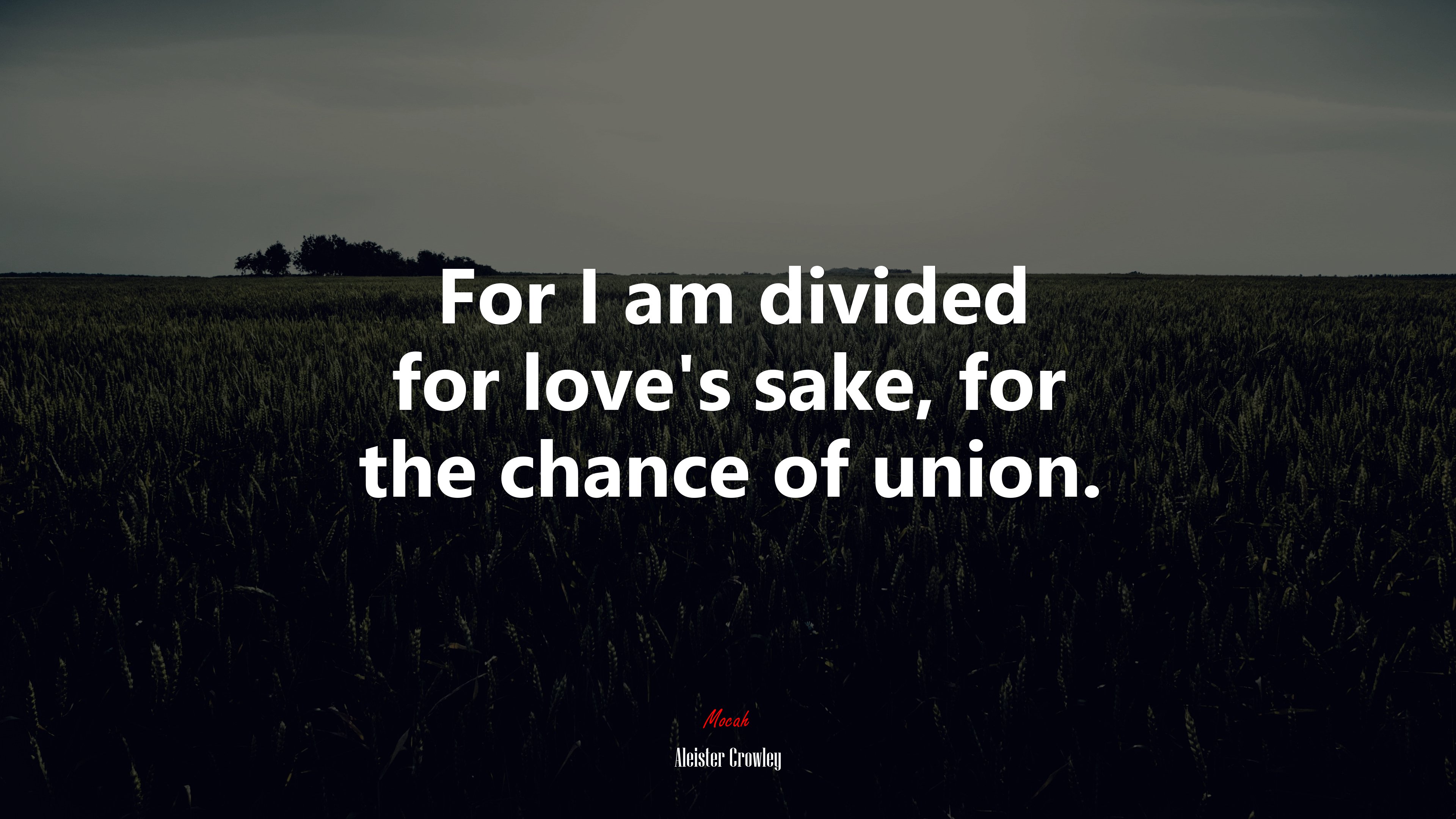For I am divided for love’s sake, for the chance of union. | Aleister Crowley quote HD Wallpaper