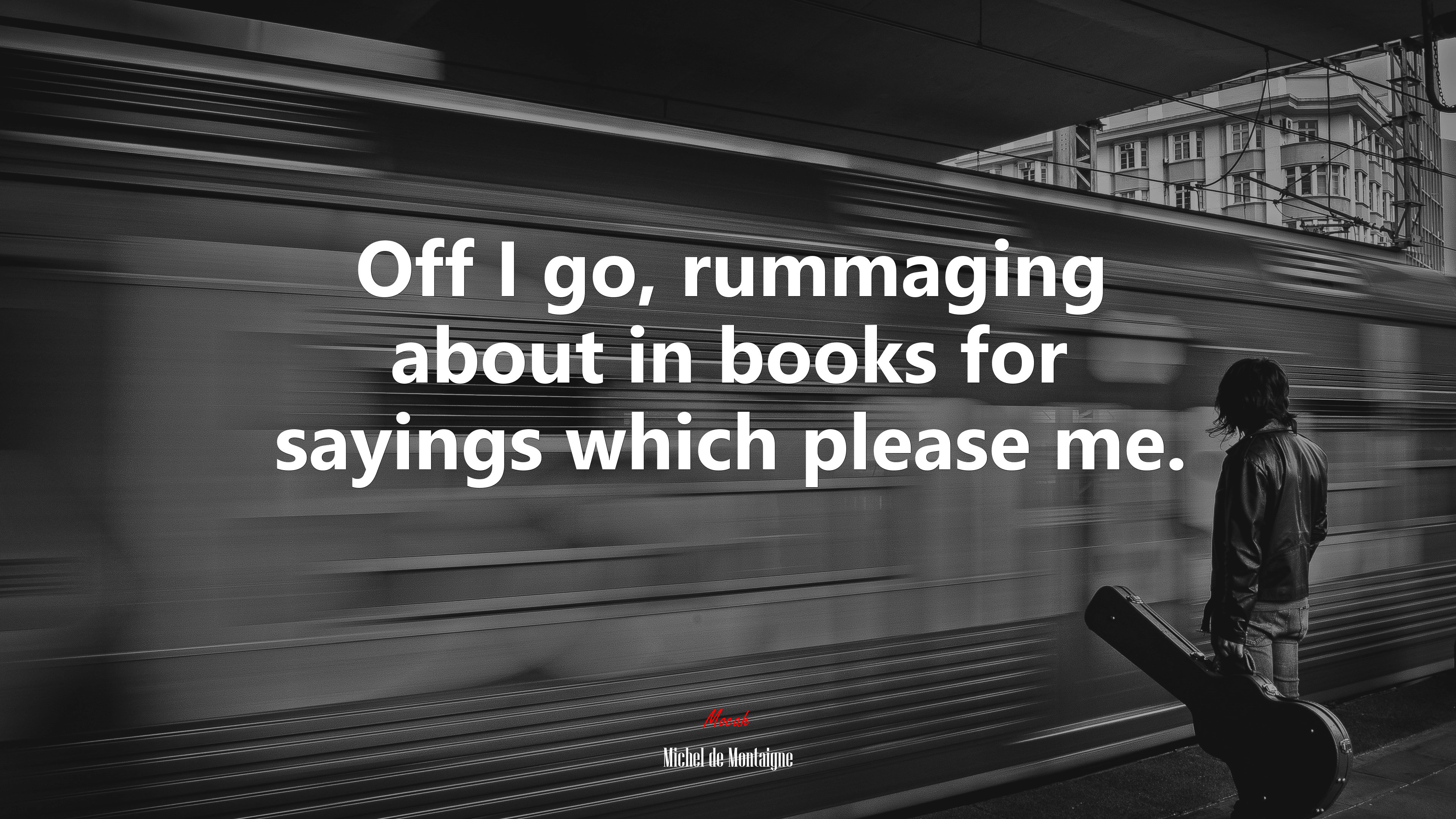 Off I go, rummaging about in books for sayings which please me. | Michel de Montaigne quote HD Wallpaper