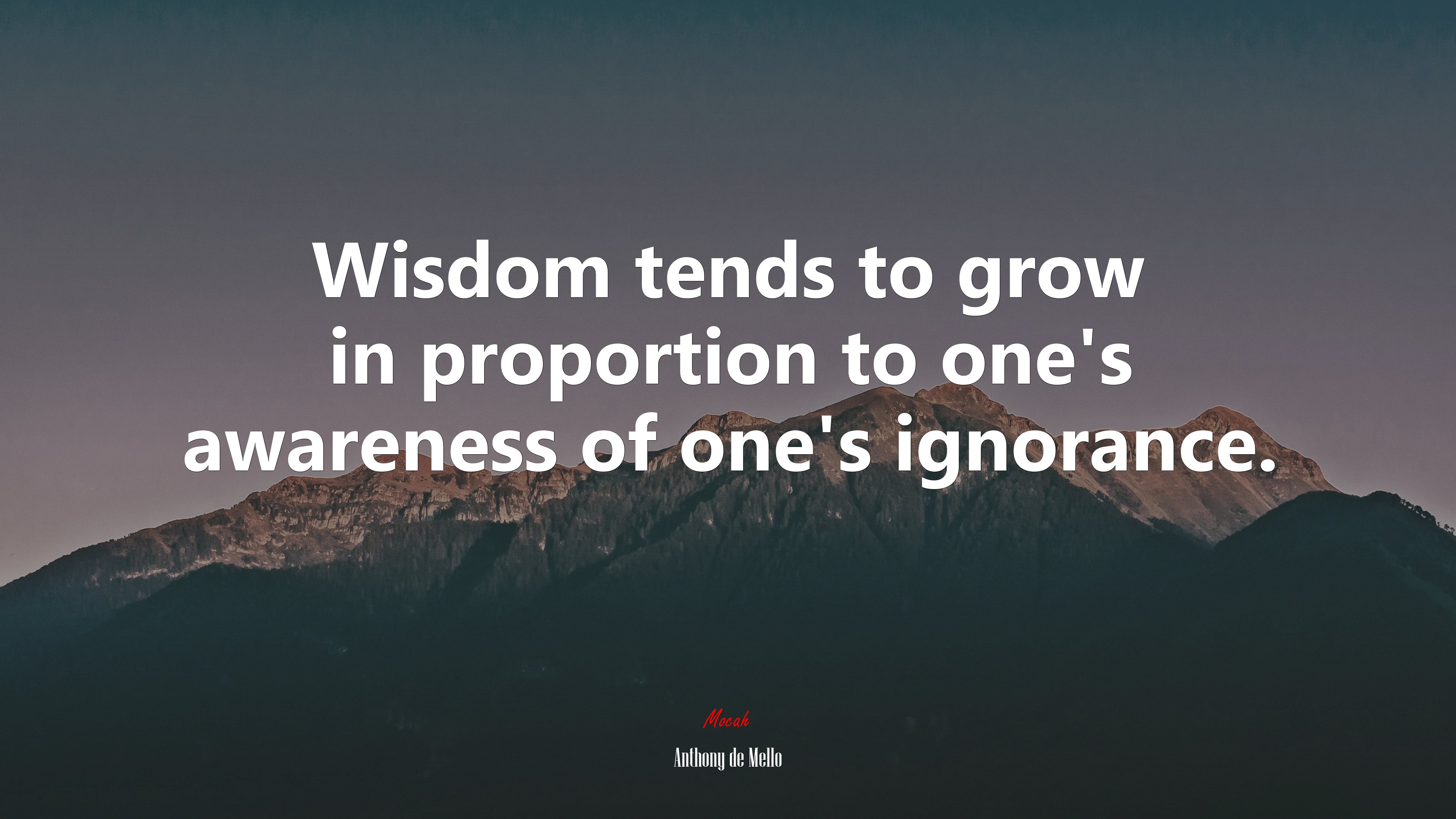 Wisdom tends to grow in proportion to one’s awareness of one’s ignorance. | Anthony de Mello quote HD Wallpaper