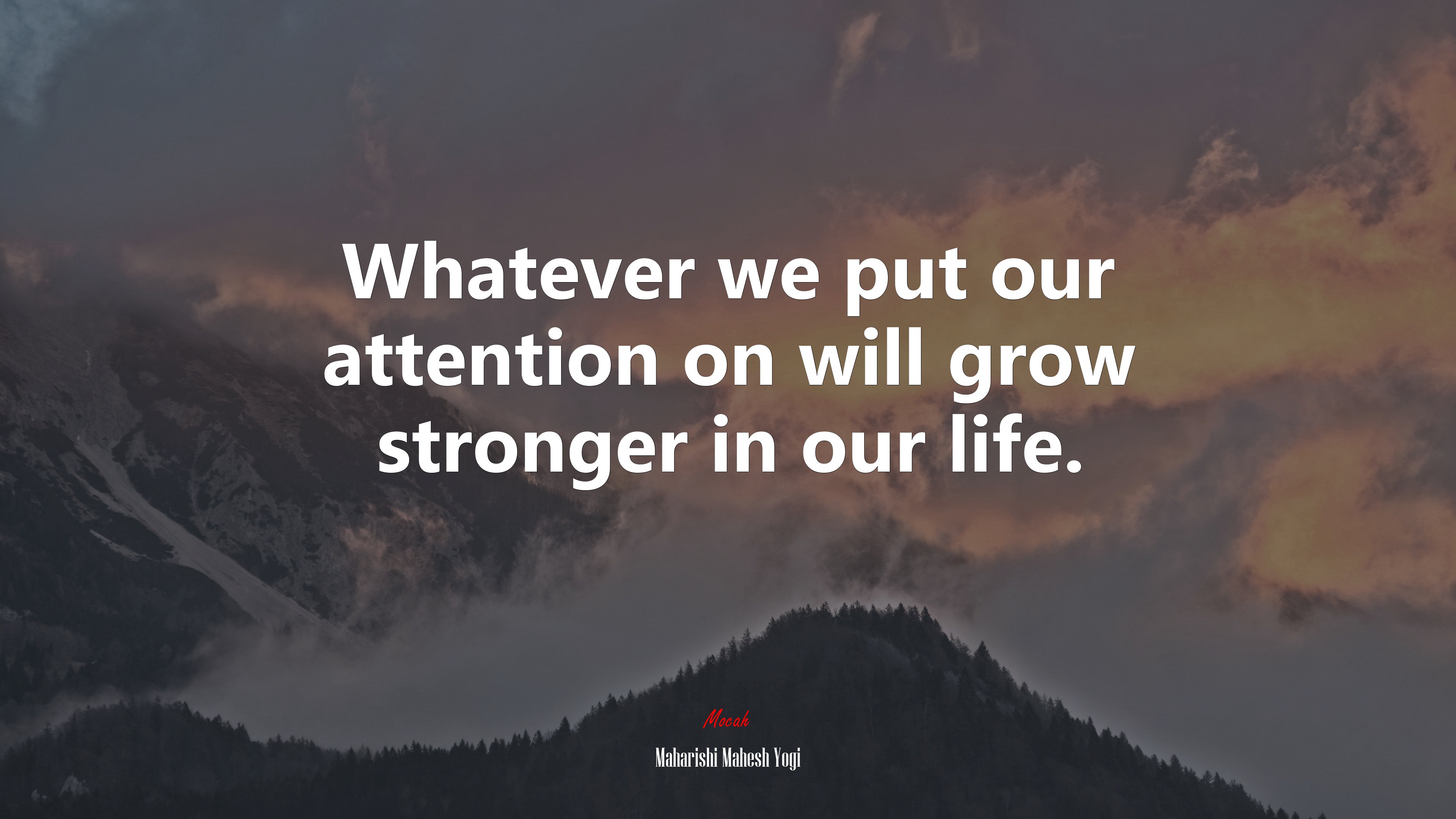 Whatever we put our attention on will grow stronger in our life. | Maharishi Mahesh Yogi quote HD Wallpaper