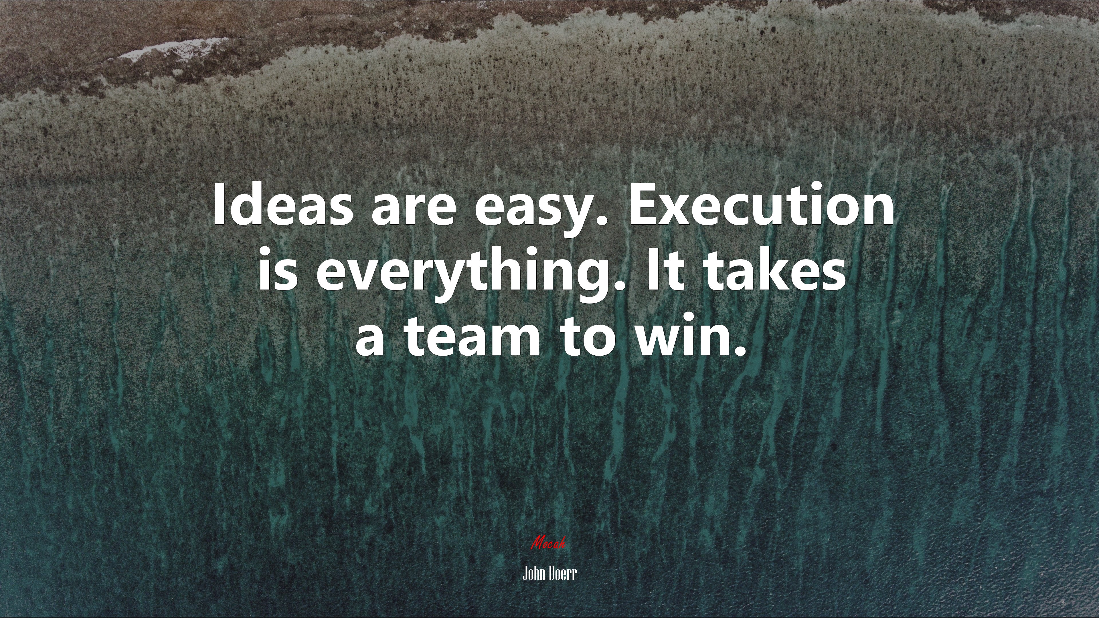 Ideas are easy. Execution is everything. It takes a team to win. | John Doerr quote HD Wallpaper