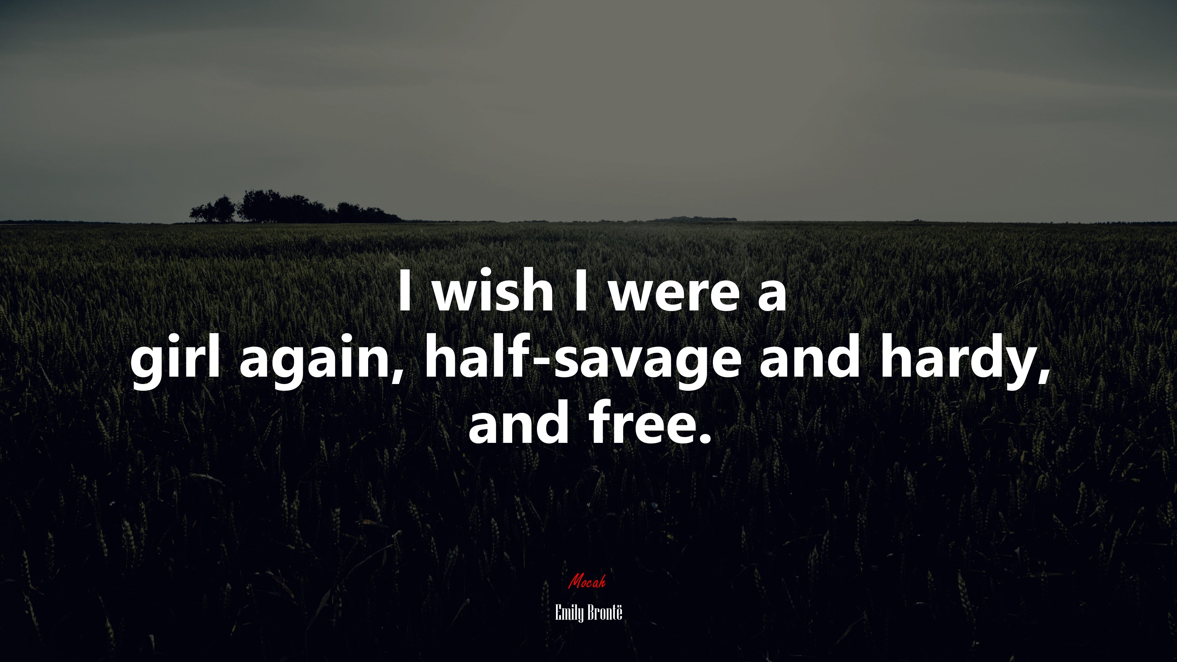 I wish I were a girl again, half-savage and hardy, and free. | Emily Brontë quote HD Wallpaper