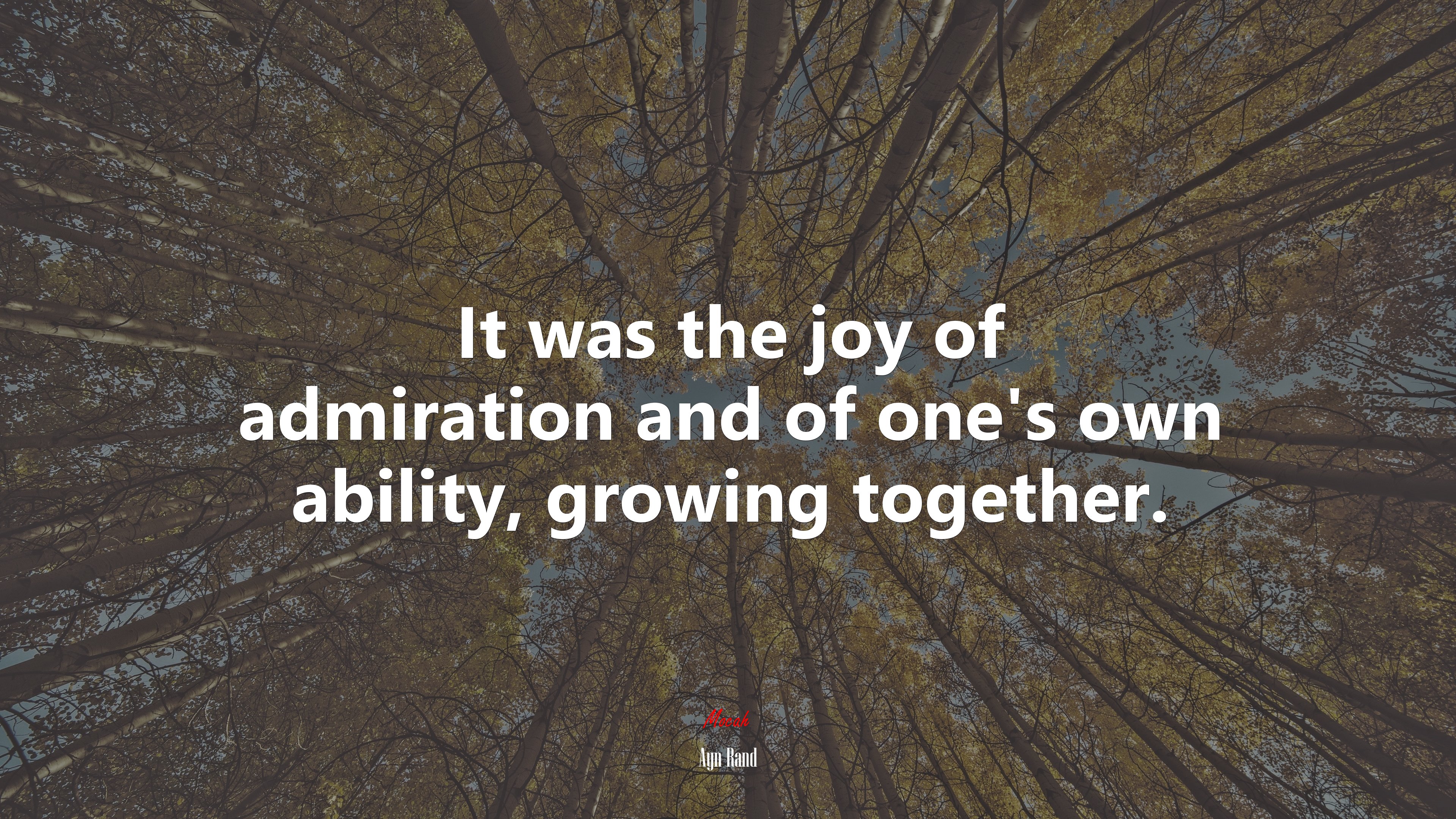 It was the joy of admiration and of one’s own ability, growing together. | Ayn Rand quote HD Wallpaper