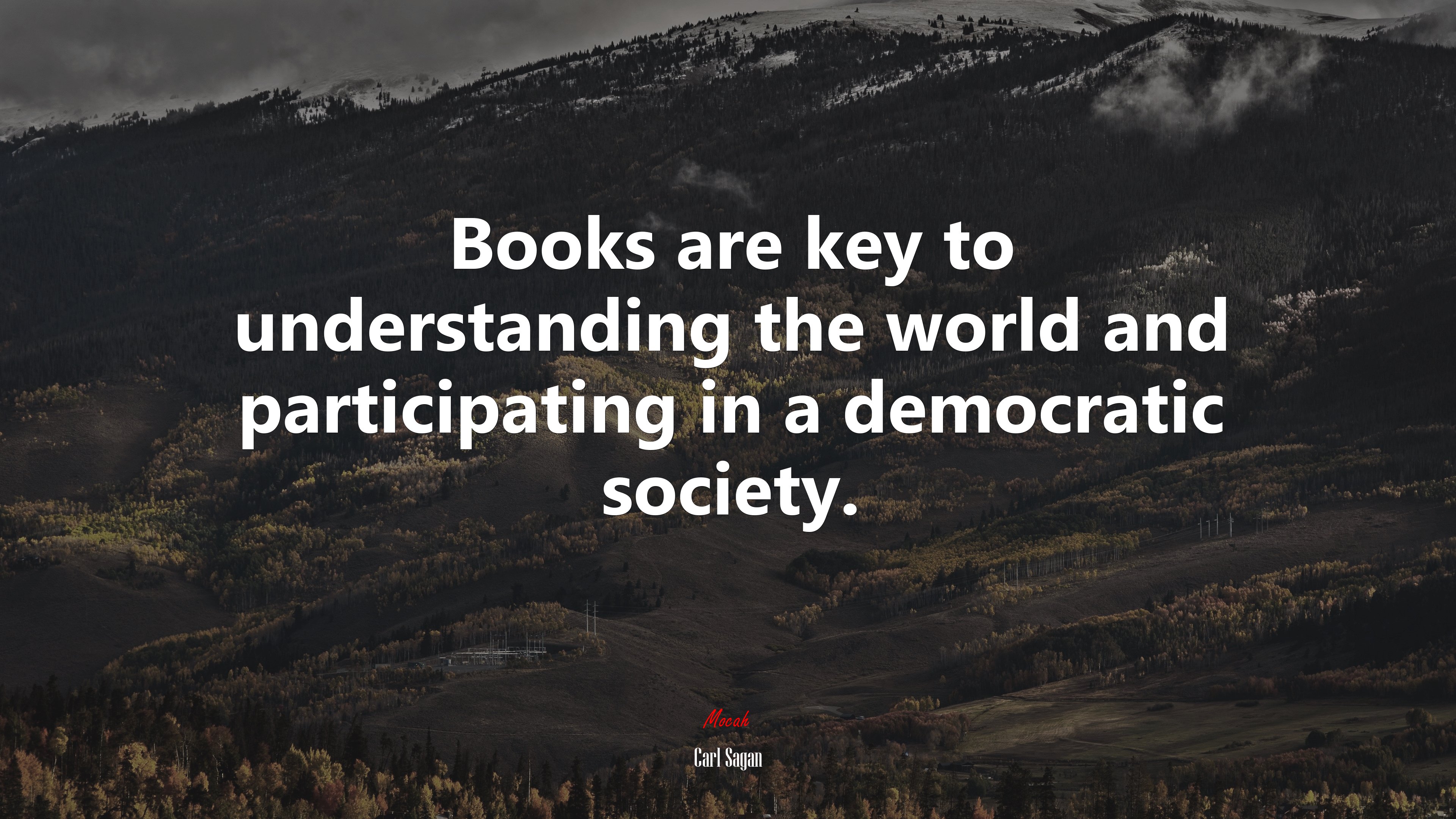 Books are key to understanding the world and participating in a democratic society. | Carl Sagan quote HD Wallpaper