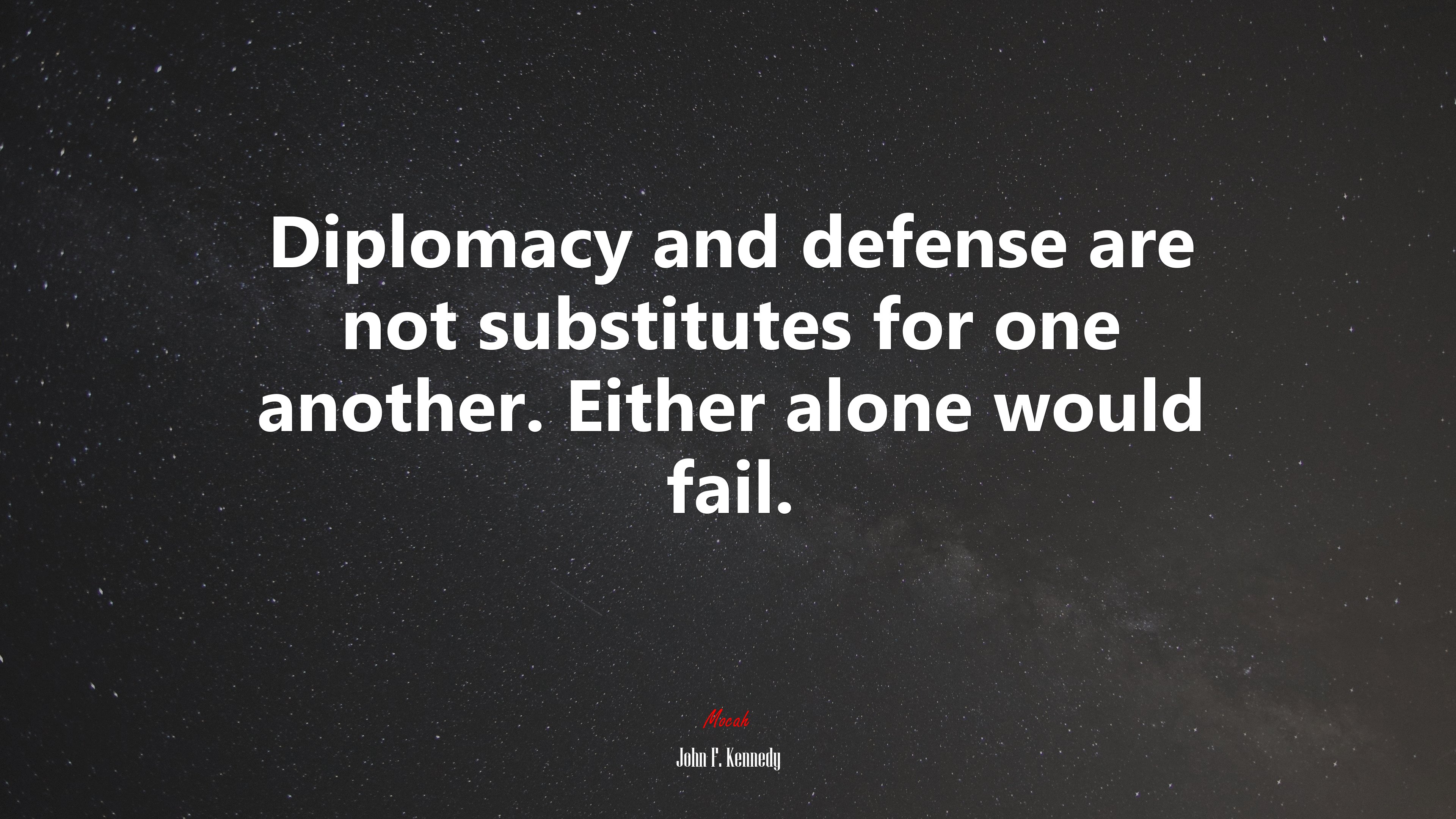 Diplomacy and defense are not substitutes for one another. Either alone would fail. | John F. Kennedy quote HD Wallpaper