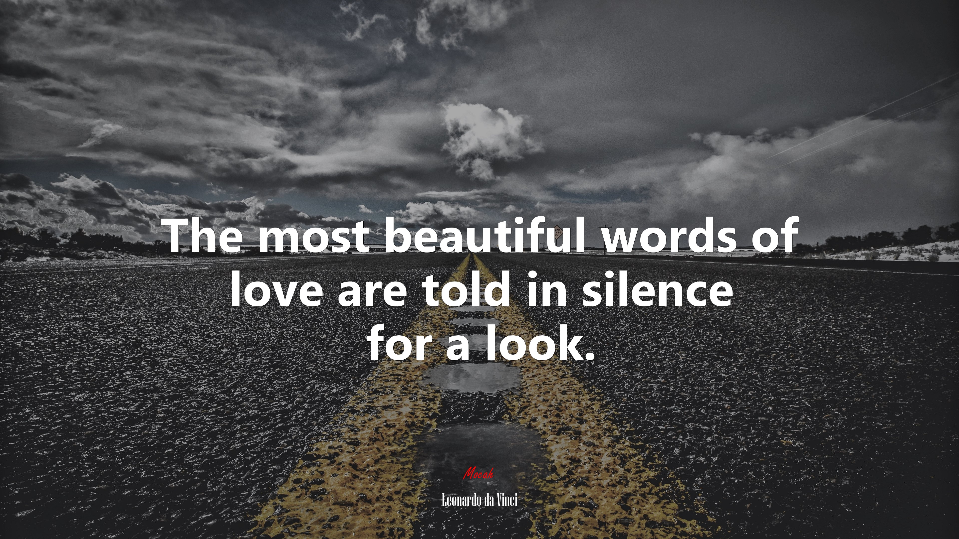 The most beautiful words of love are told in silence for a look. | Leonardo da Vinci quote HD Wallpaper