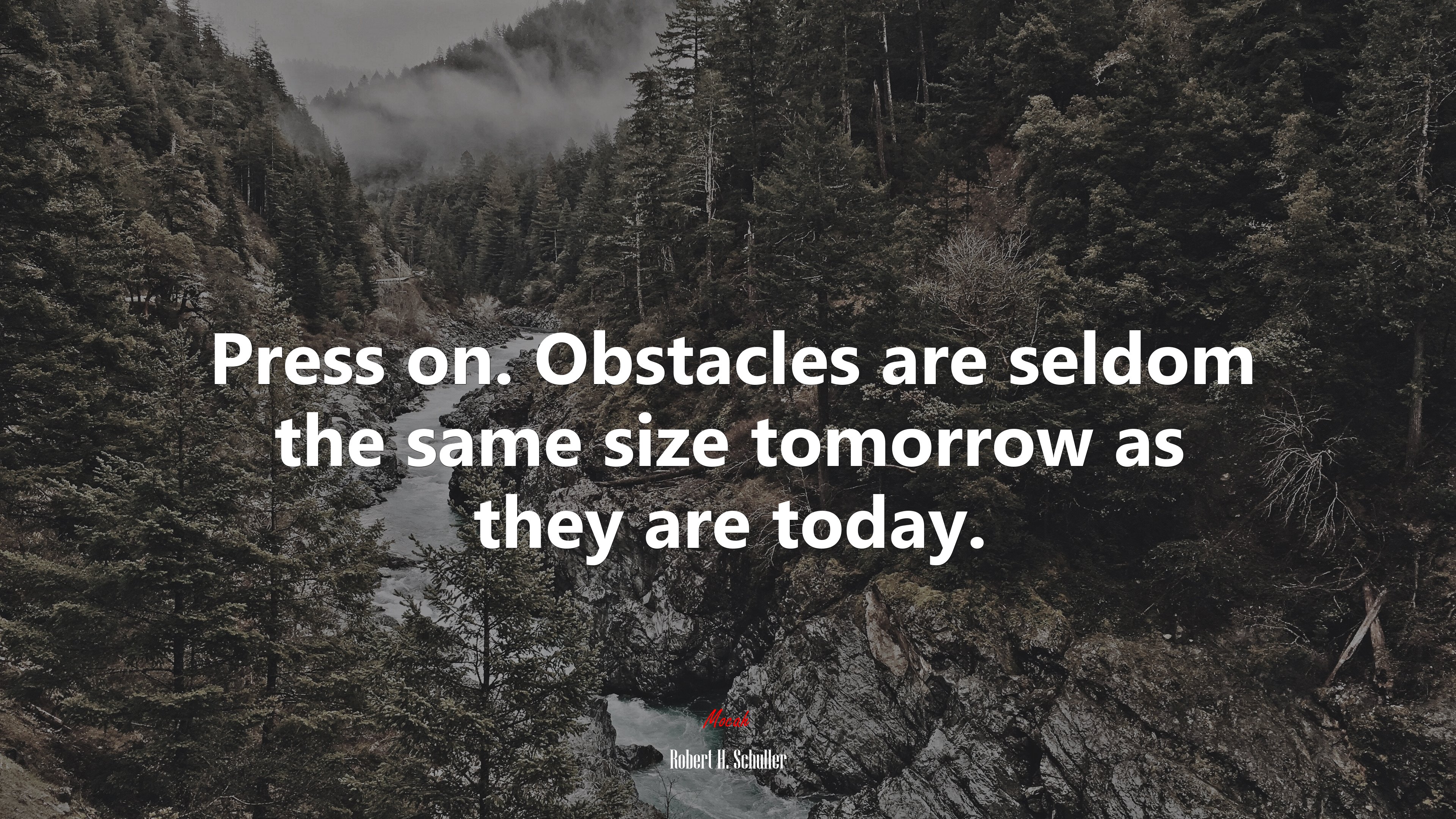 Press on. Obstacles are seldom the same size tomorrow as they are today. | Robert H. Schuller quote HD Wallpaper