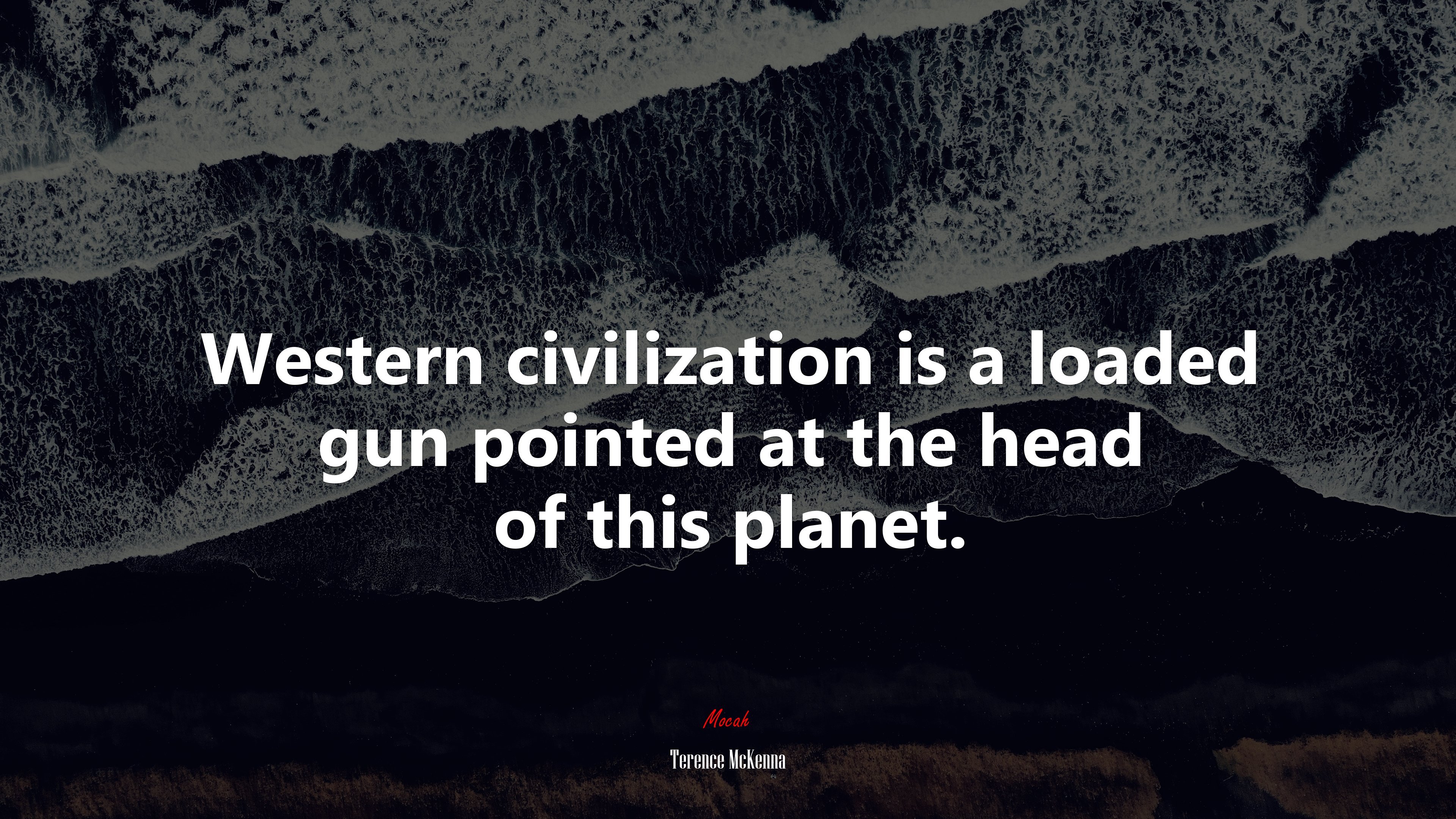 Western civilization is a loaded gun pointed at the head of this planet. | Terence McKenna quote HD Wallpaper