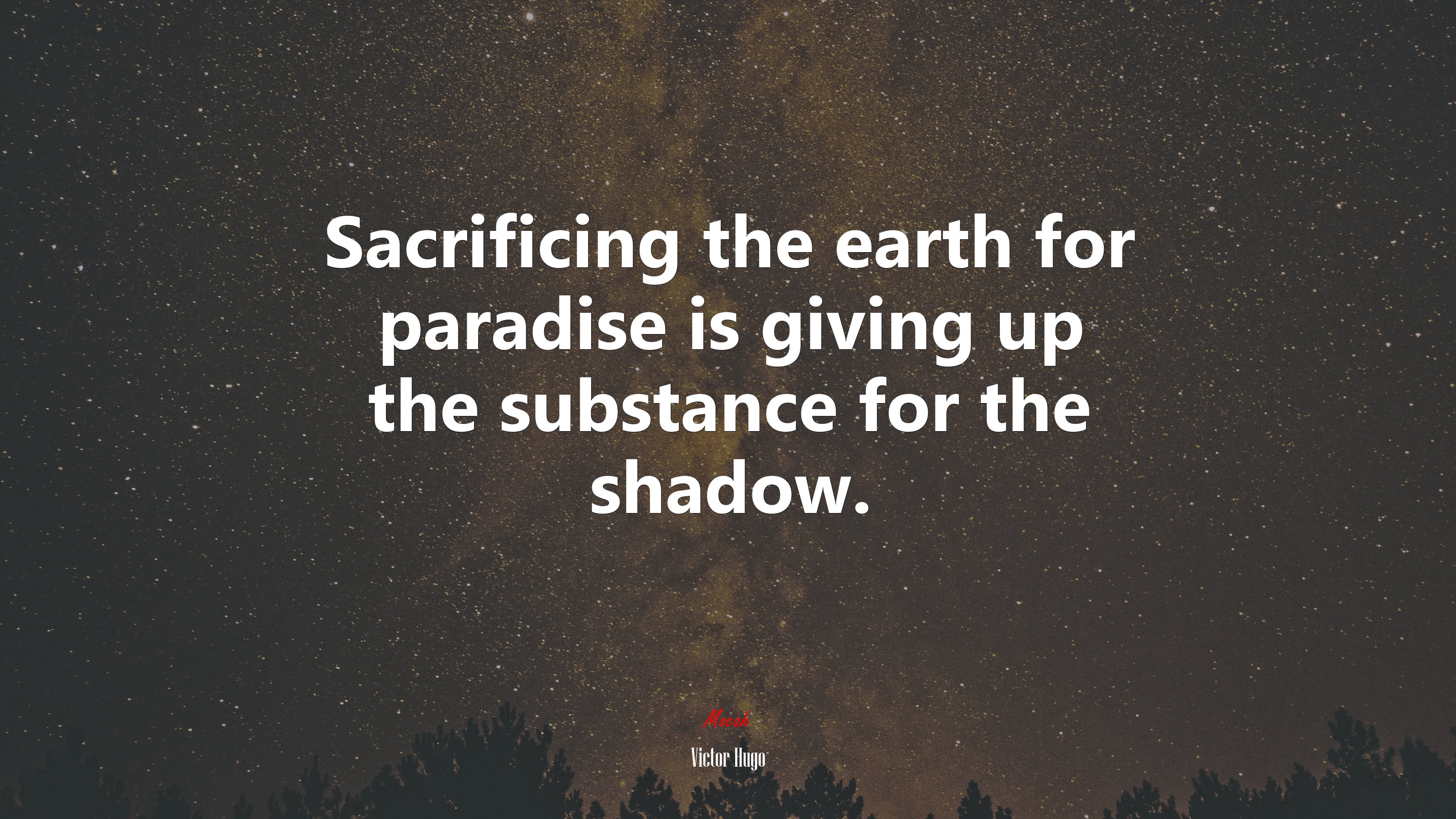 Sacrificing the earth for paradise is giving up the substance for the shadow. | Victor Hugo quote HD Wallpaper