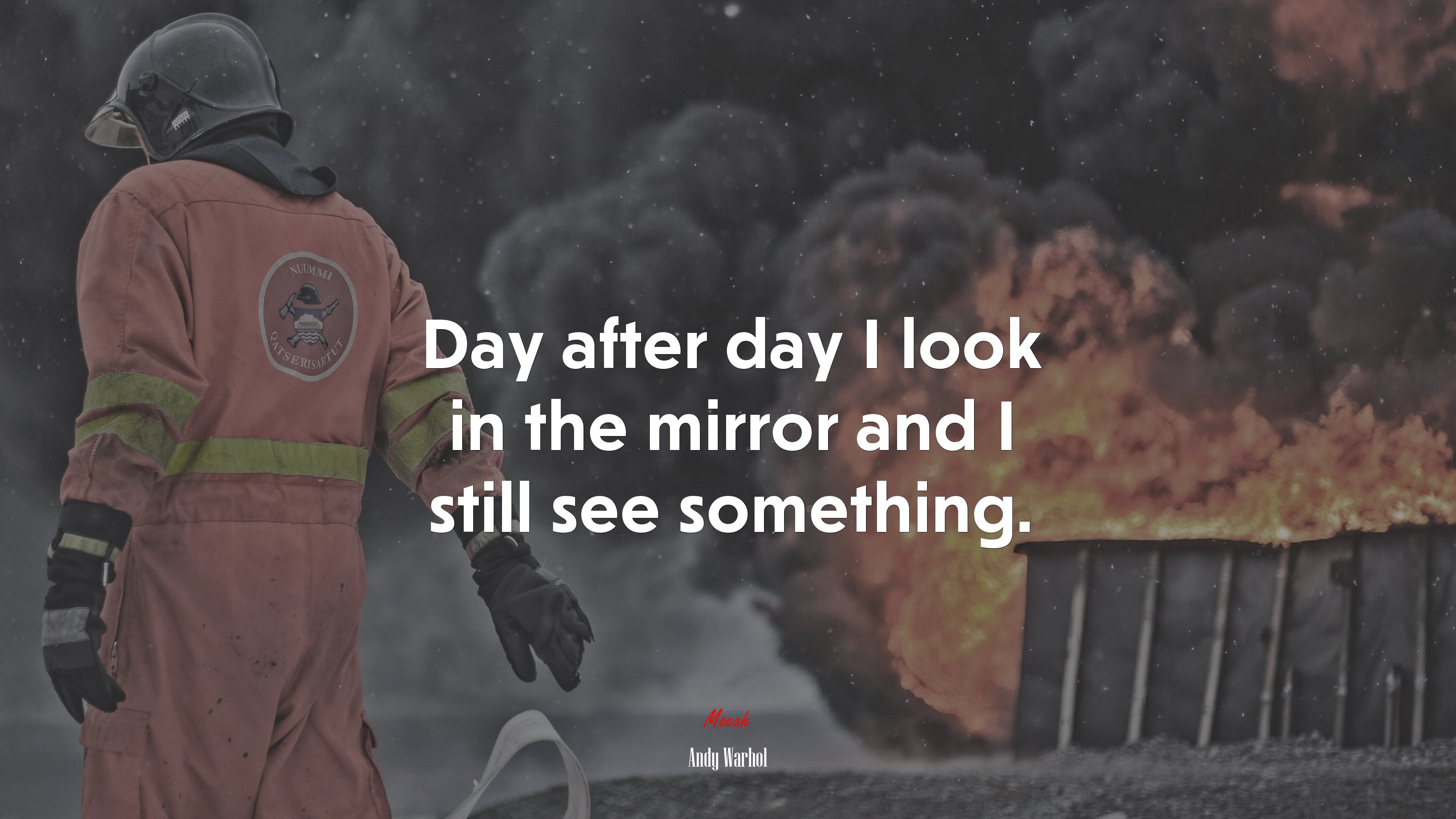 Day after day I look in the mirror and I still see something. | Andy Warhol quote HD Wallpaper
