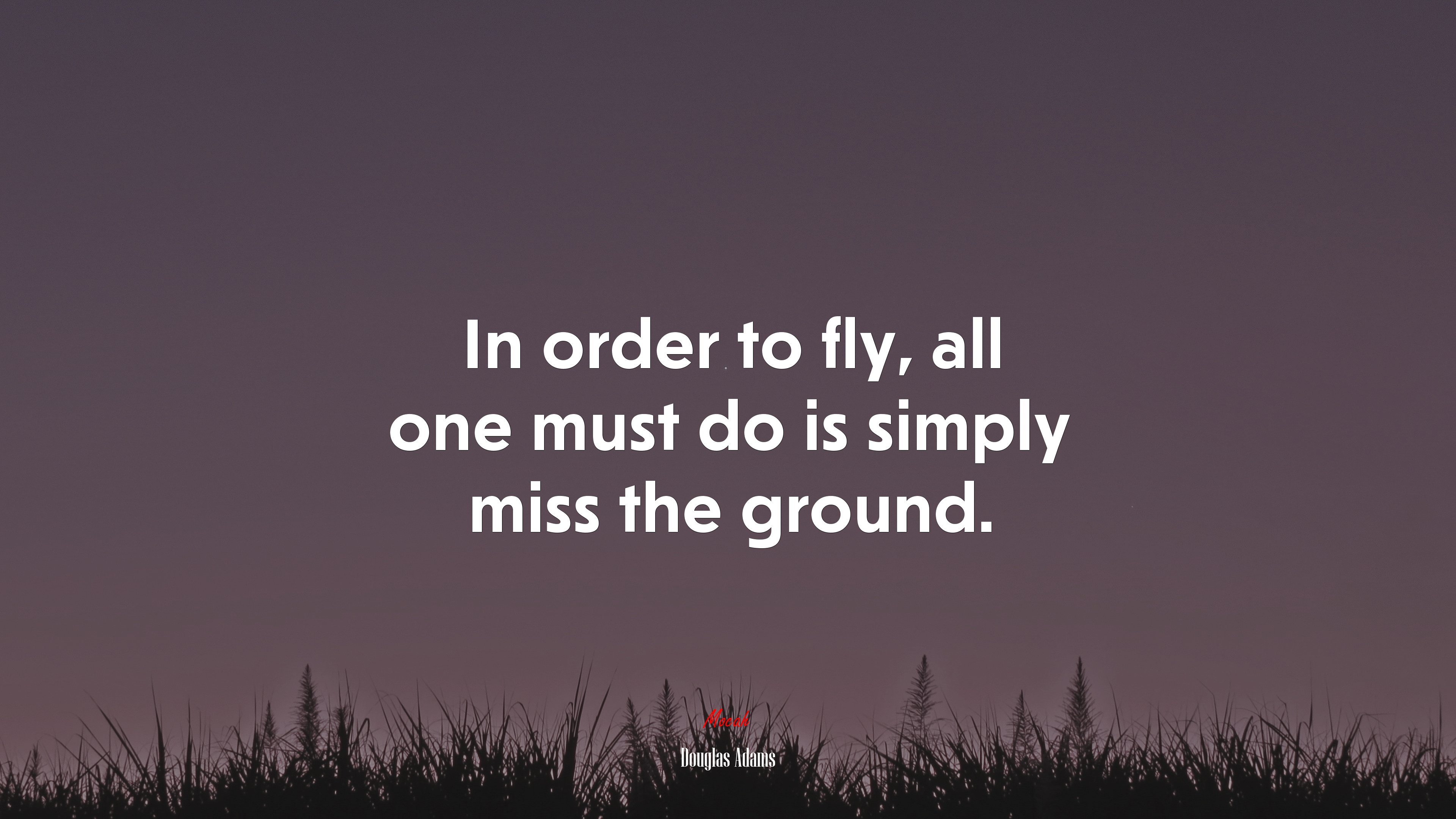 In order to fly, all one must do is simply miss the ground. | Douglas Adams quote HD Wallpaper