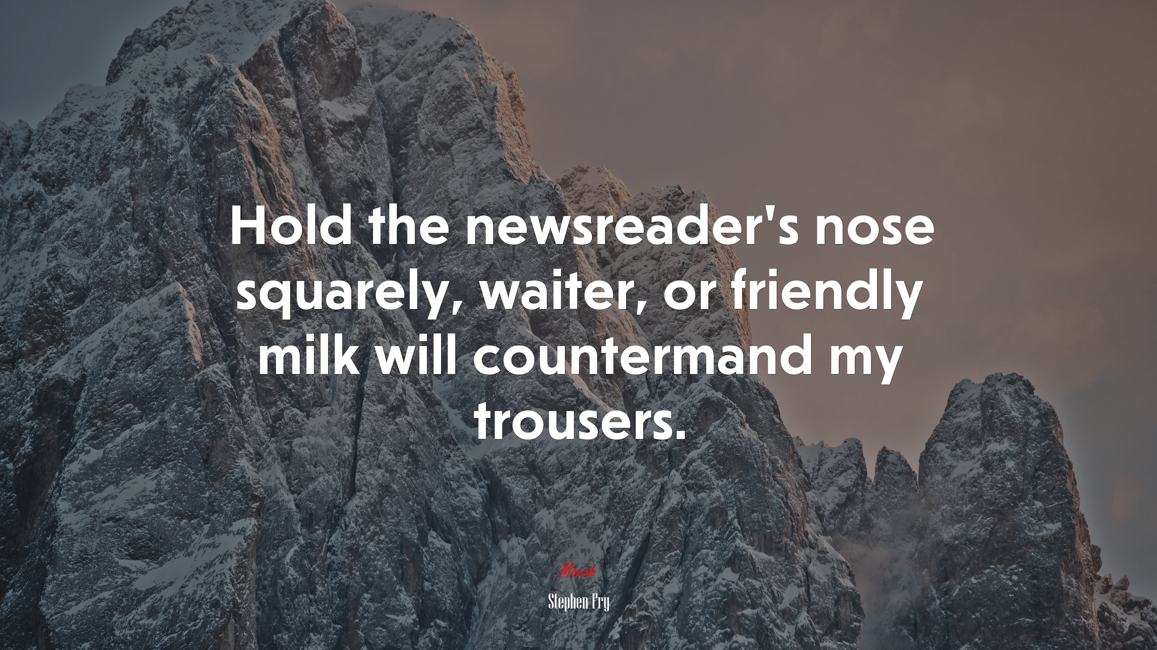 Hold the newsreader’s nose squarely, waiter, or friendly milk will countermand my trousers. | Stephen Fry quote HD Wallpaper