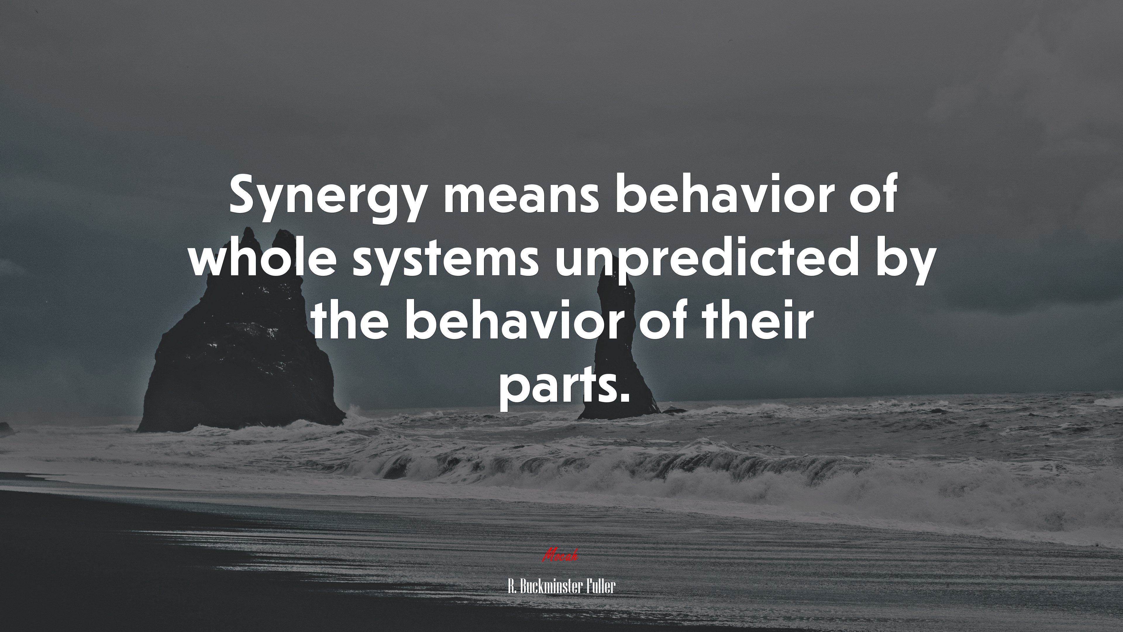 Synergy means behavior of whole systems unpredicted by the behavior of their parts. | R. Buckminster Fuller quote HD Wallpaper