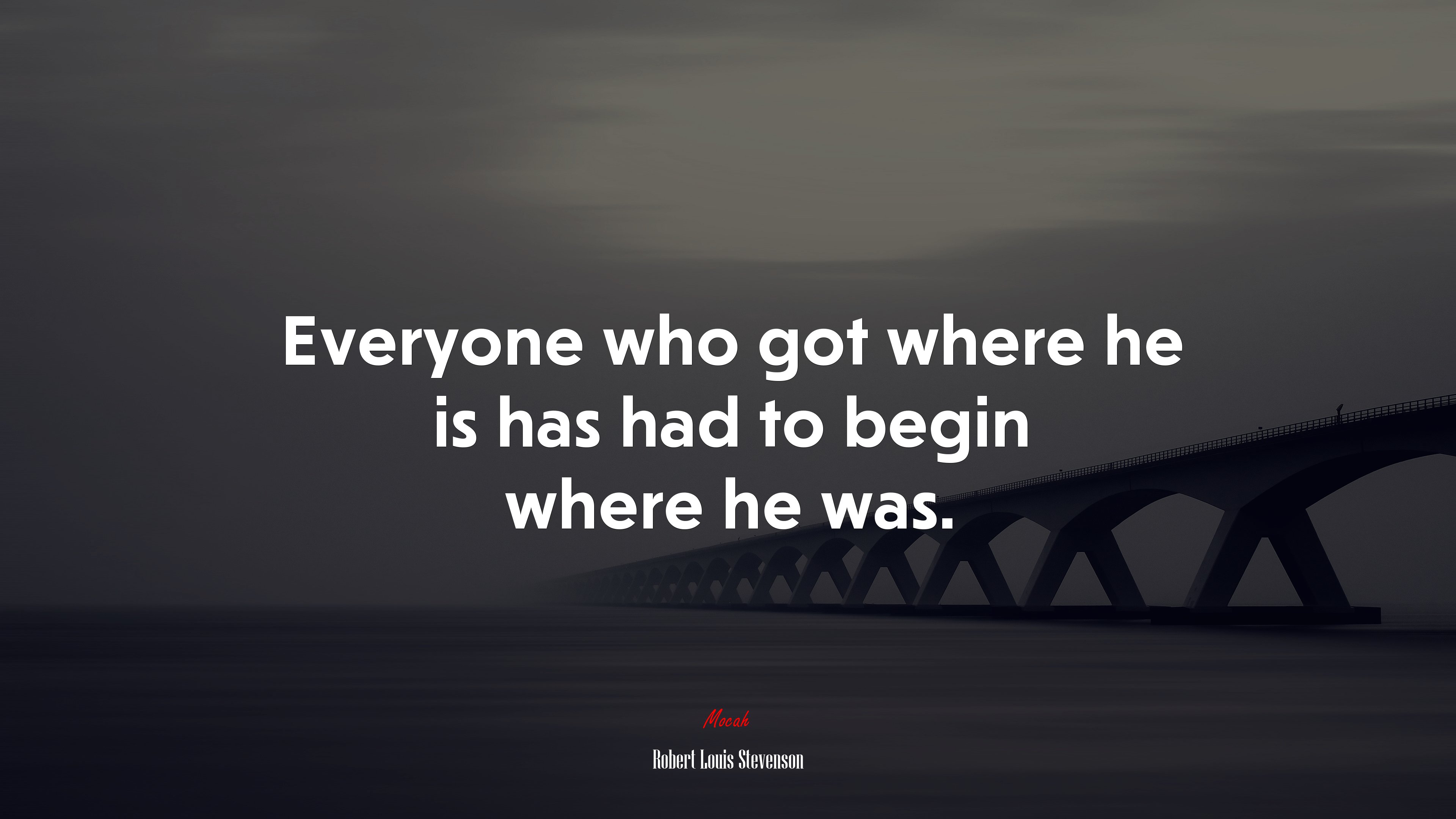 Everyone who got where he is has had to begin where he was. | Robert Louis Stevenson quote HD Wallpaper