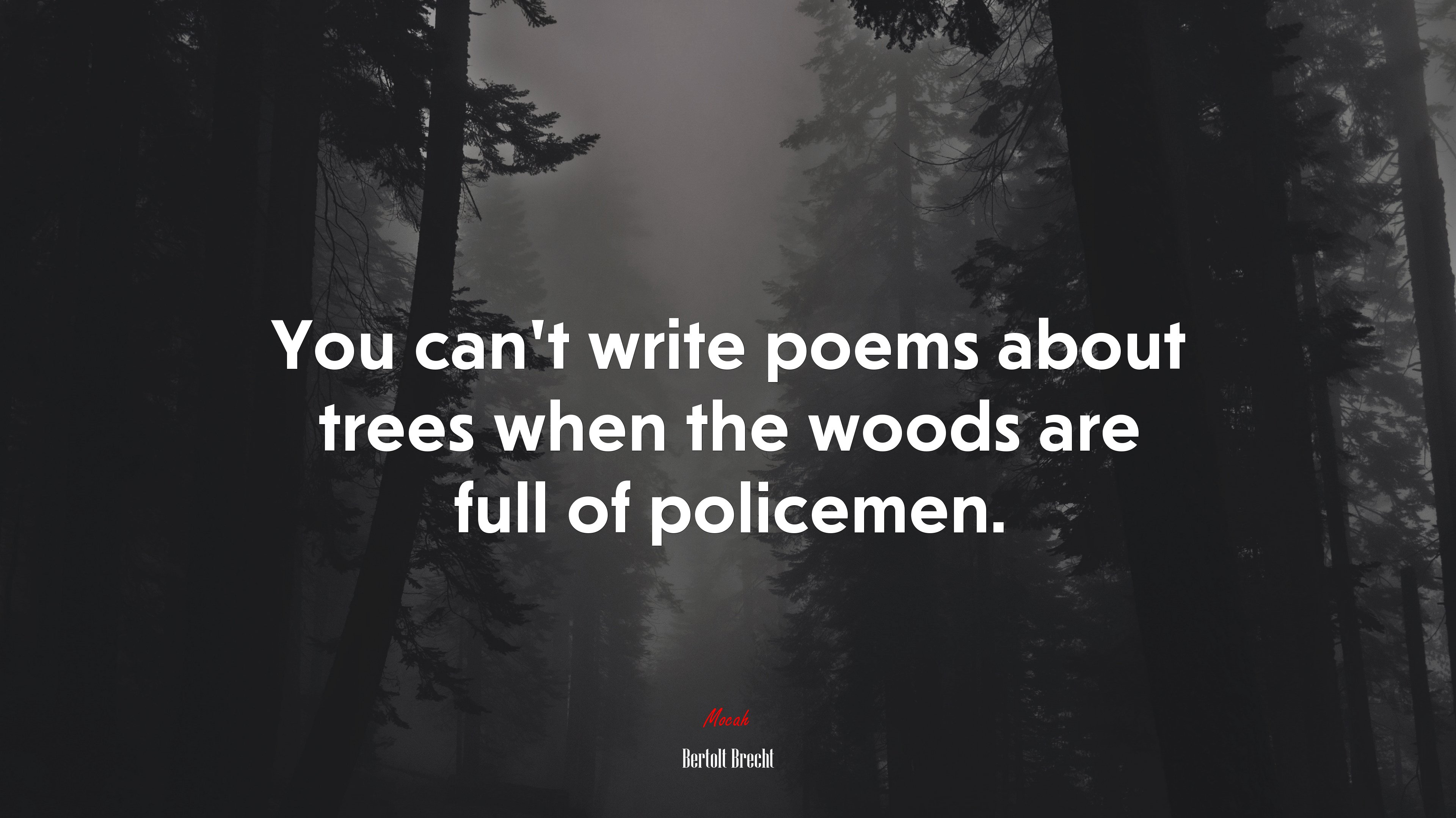 You can’t write poems about trees when the woods are full of policemen. | Bertolt Brecht quote HD Wallpaper