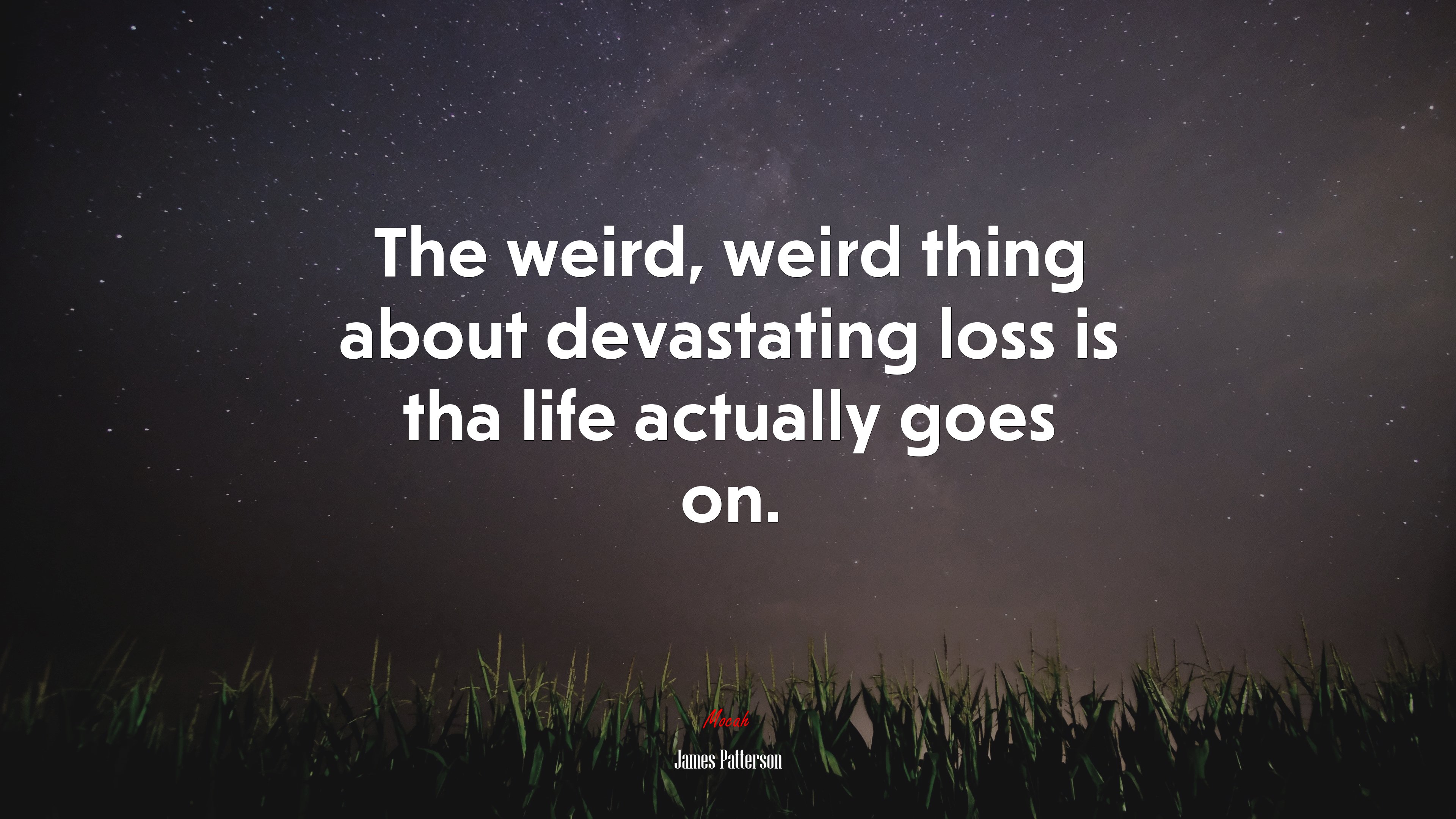 The weird, weird thing about devastating loss is tha life actually goes on. | James Patterson quote HD Wallpaper